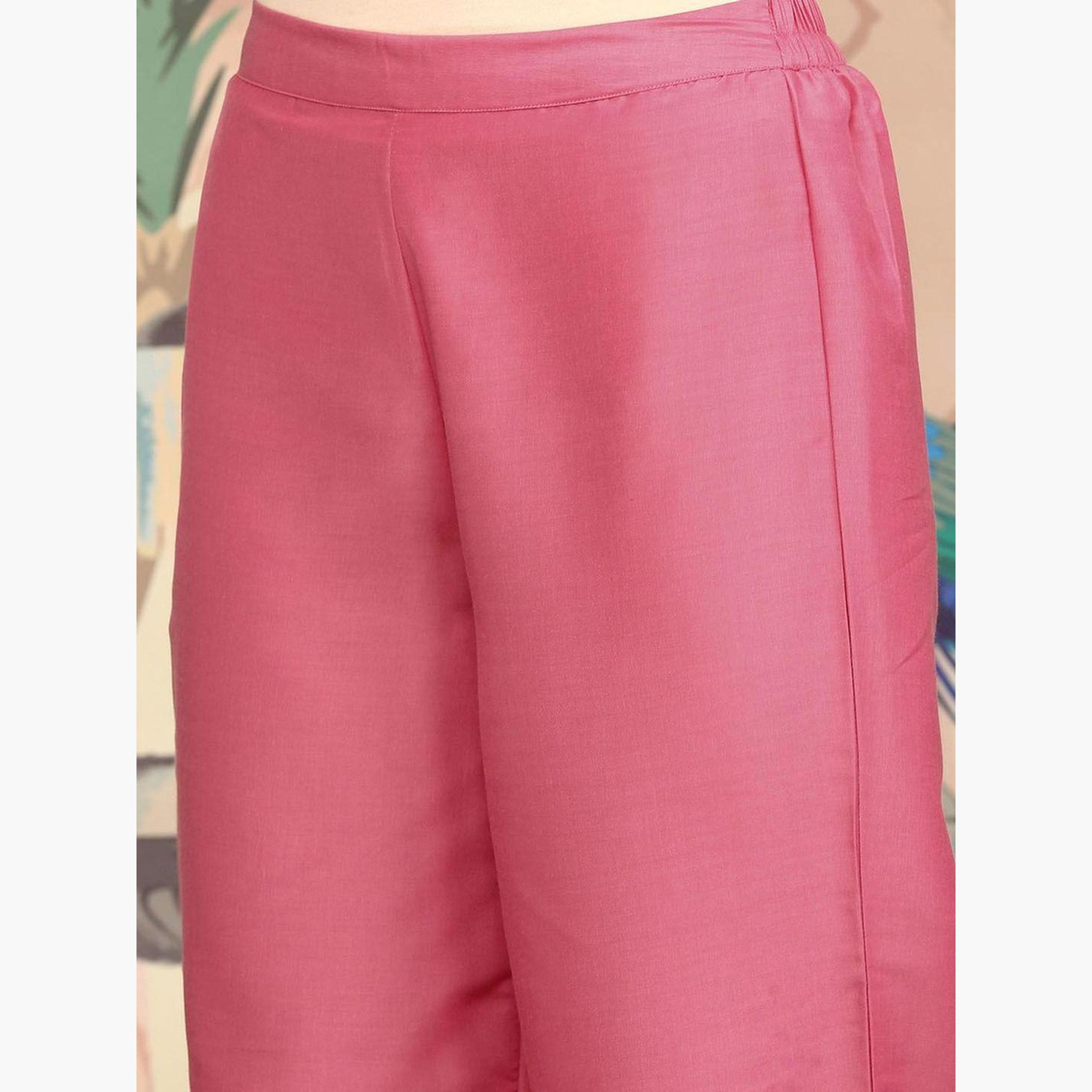 إيشين - طقم كورتا وبنطال شينون وردي-women-clothing-ethnicwear-kurtasets-image-3