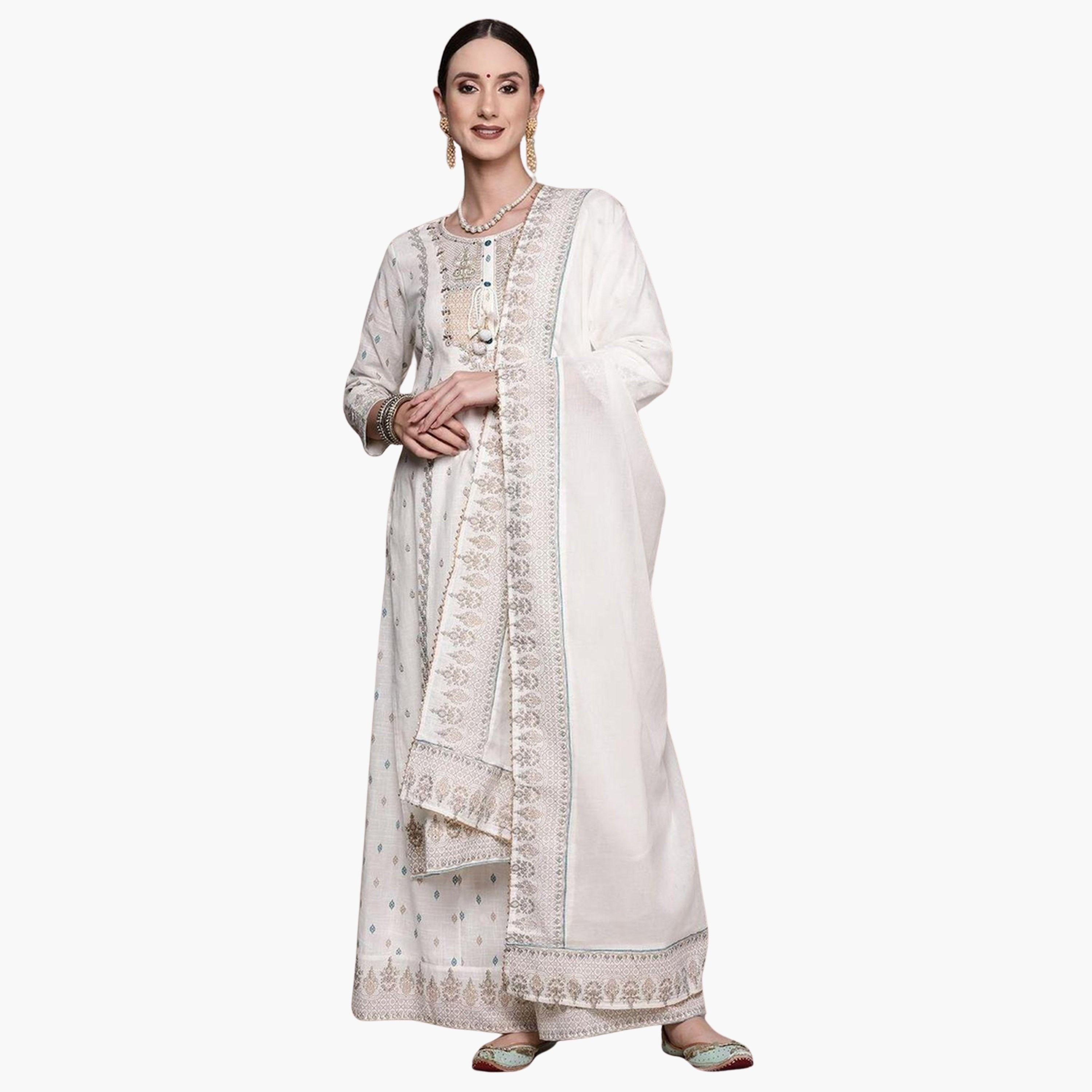 Ishin X Styli Off White Rayon Kurta with Pants and Dupatta Set-women-clothing-ethnicwear-kurtasets-image-1