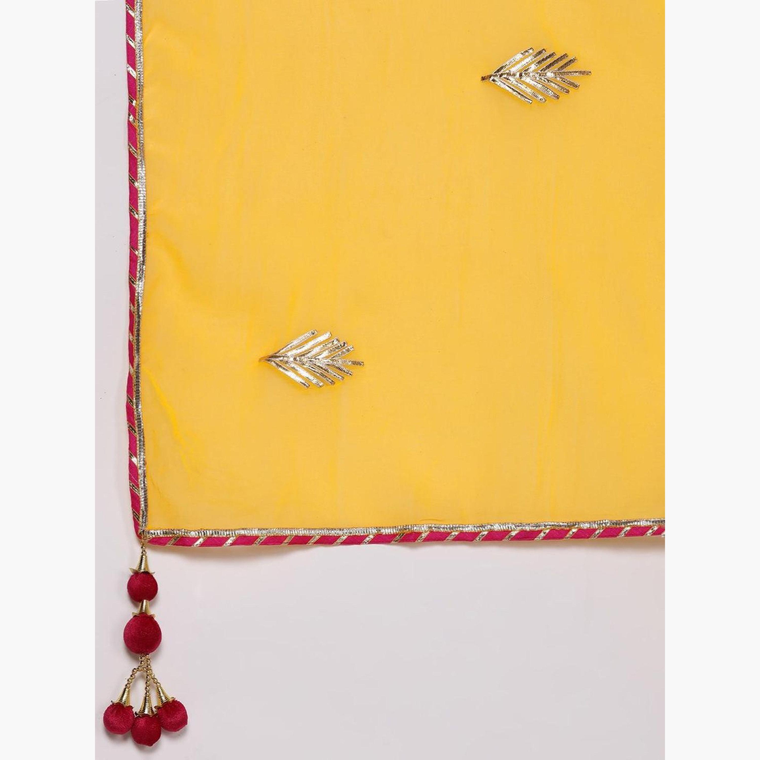 إيشين - طقم كورتا رايون أصفر مع بنطال دوباتا-women-clothing-ethnicwear-kurtasets-image-2