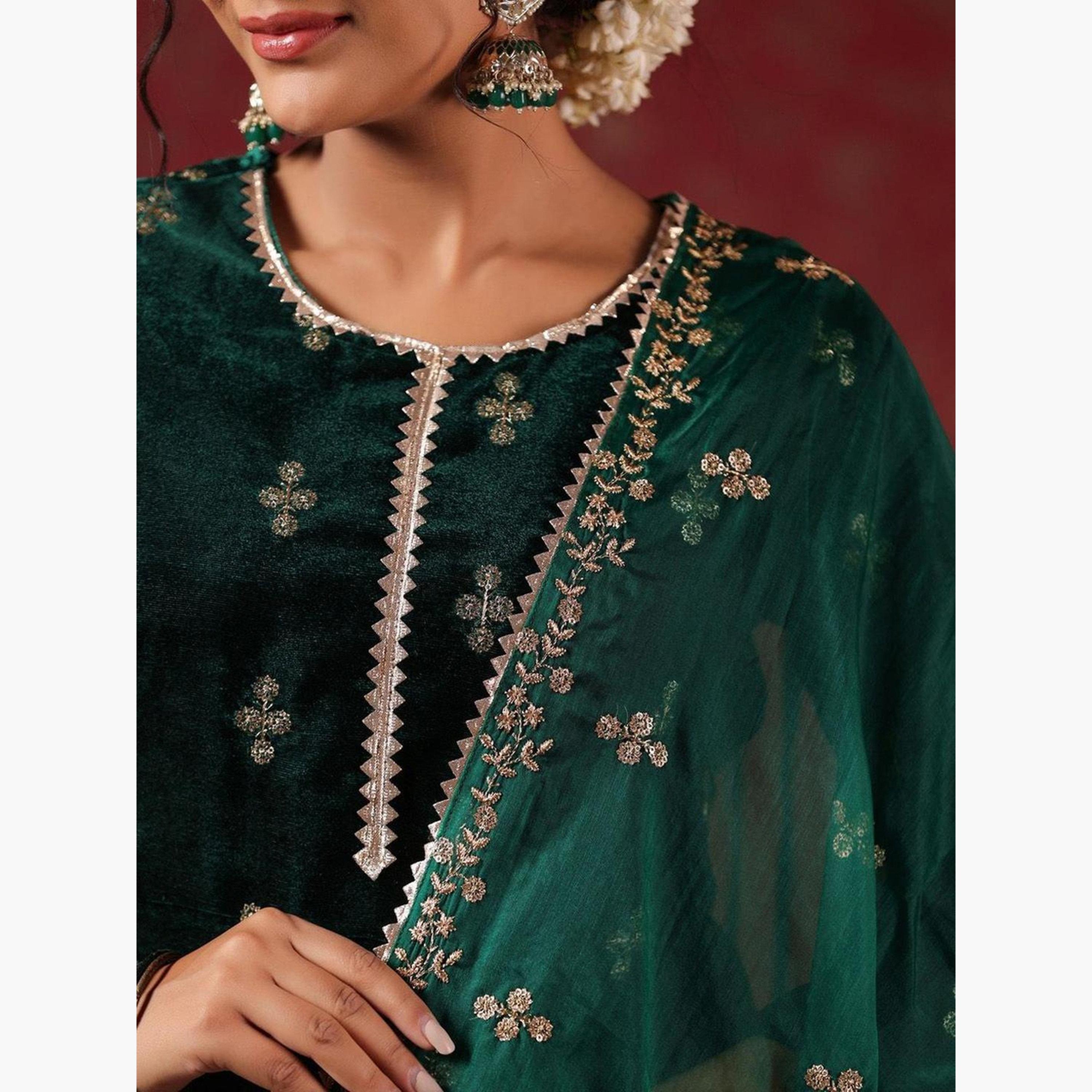 Ishin X Styli Emerald Velvet Kurta with Pants and Dupatta Set-women-clothing-ethnicwear-kurtasets-image-2