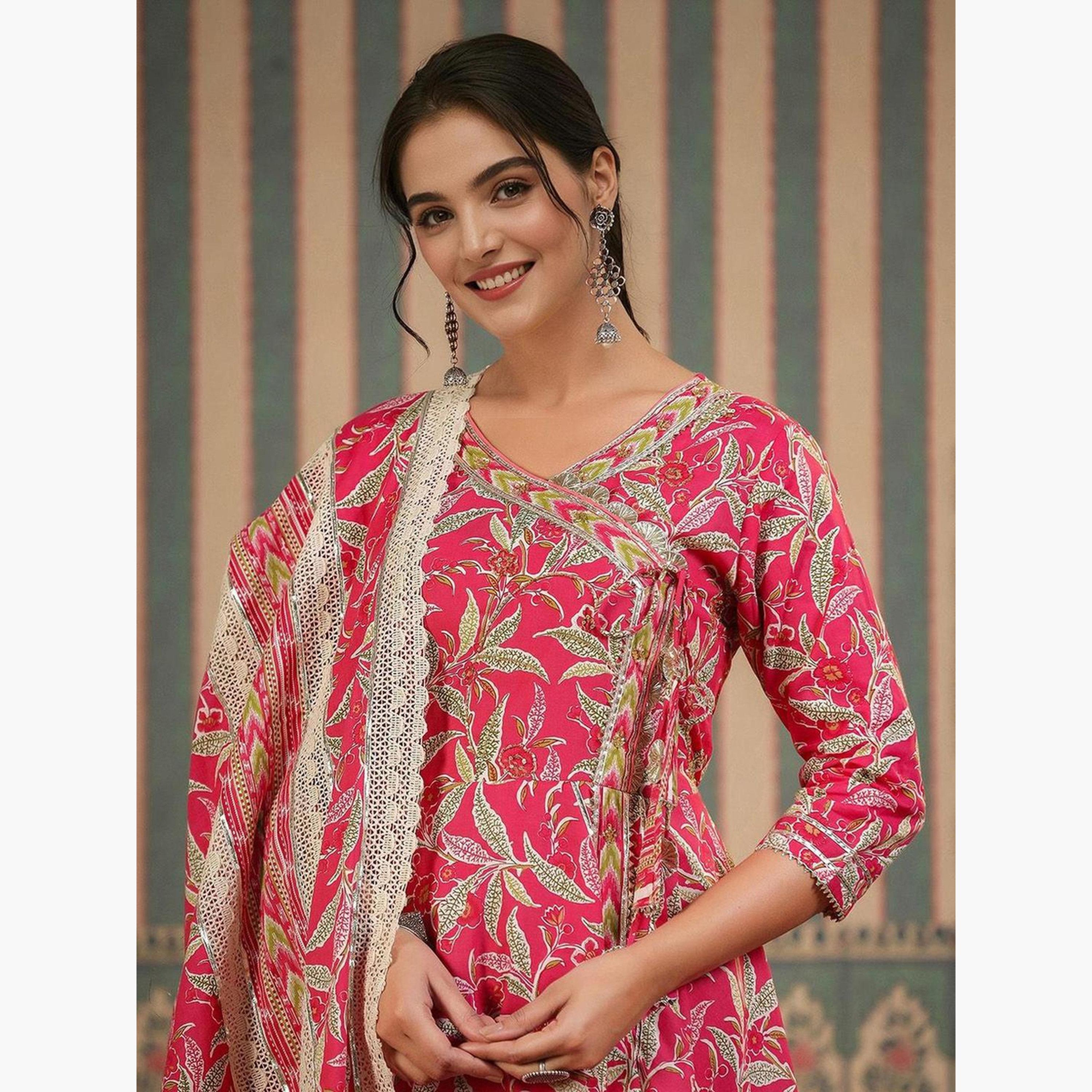 إيشين - طقم كورتا وبنطال مع دوباتا زهري اللون-women-clothing-ethnicwear-kurtasets-image-5