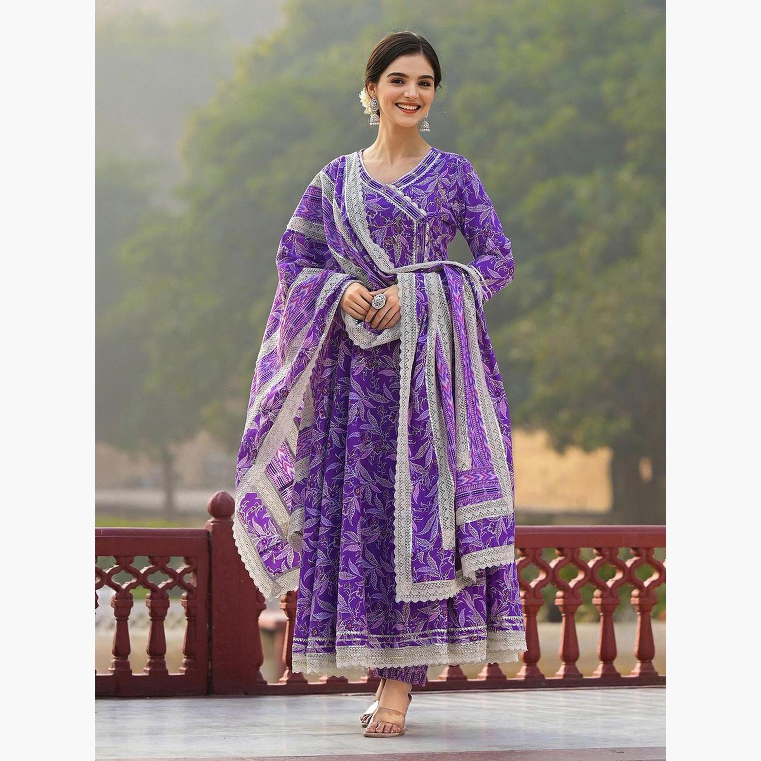 إيشين - طقم كورتا قطني أرجواني مع بنطال دوباتا-women-clothing-ethnicwear-kurtasets-image-2