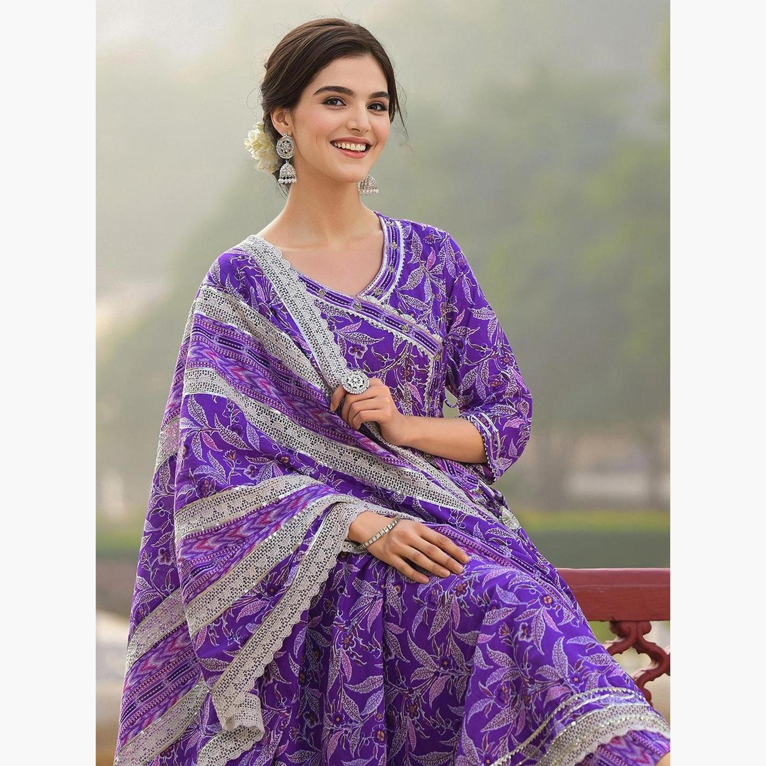 إيشين - طقم كورتا قطني أرجواني مع بنطال دوباتا-women-clothing-ethnicwear-kurtasets-image-3