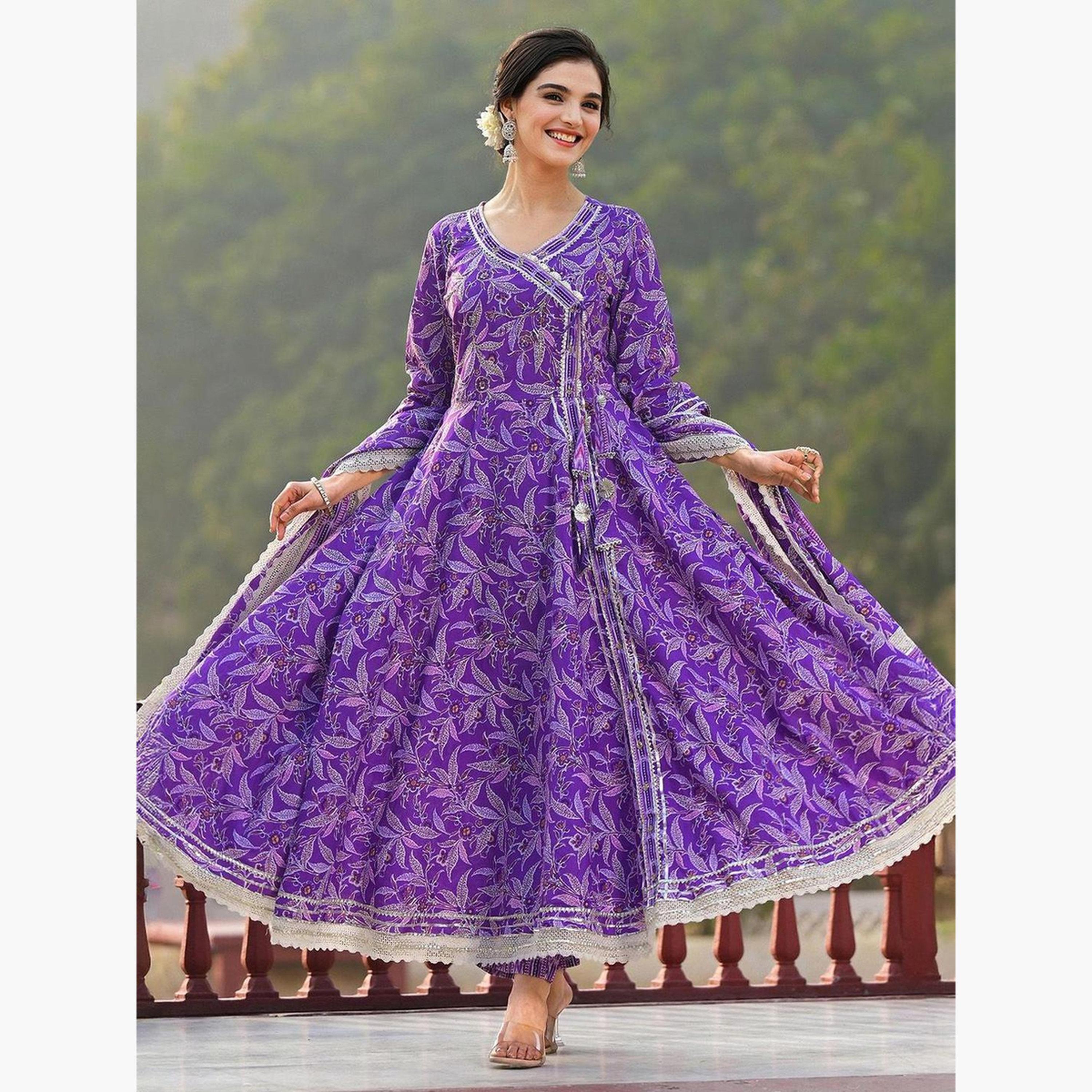 إيشين - طقم كورتا قطني أرجواني مع بنطال دوباتا-women-clothing-ethnicwear-kurtasets-image-4