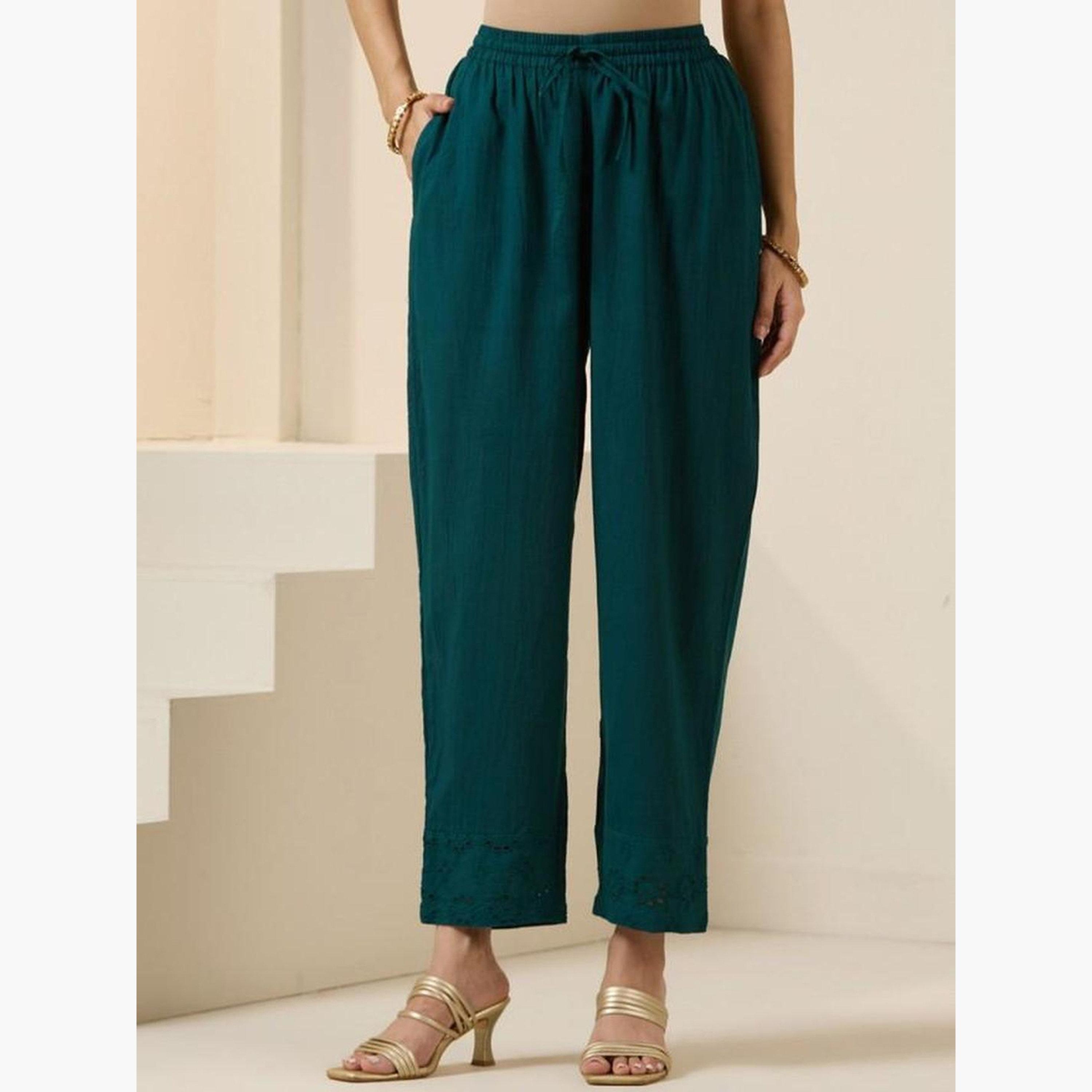 إيشين - طقم كورتا قطني أخضر مع بنطال ووشاح-women-clothing-ethnicwear-kurtasets-image-6