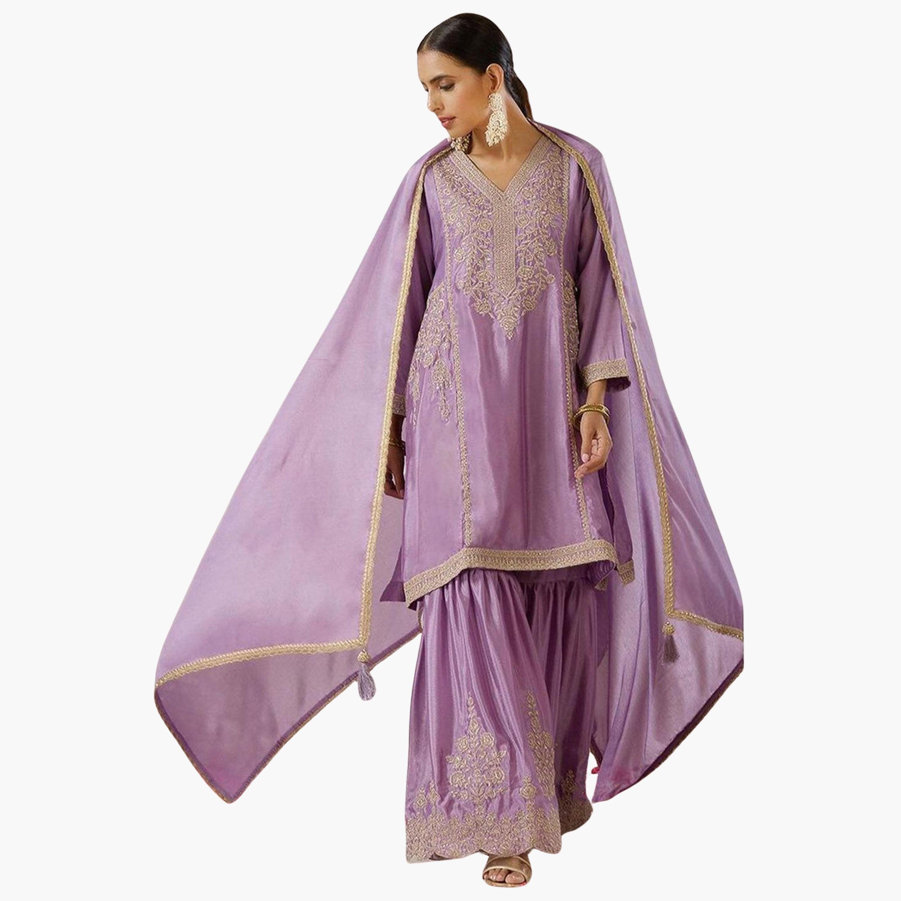 Ishin X Styli Purple Kurta with Pant and Dupatta Set-women-clothing-ethnicwear-kurtasets-image-1