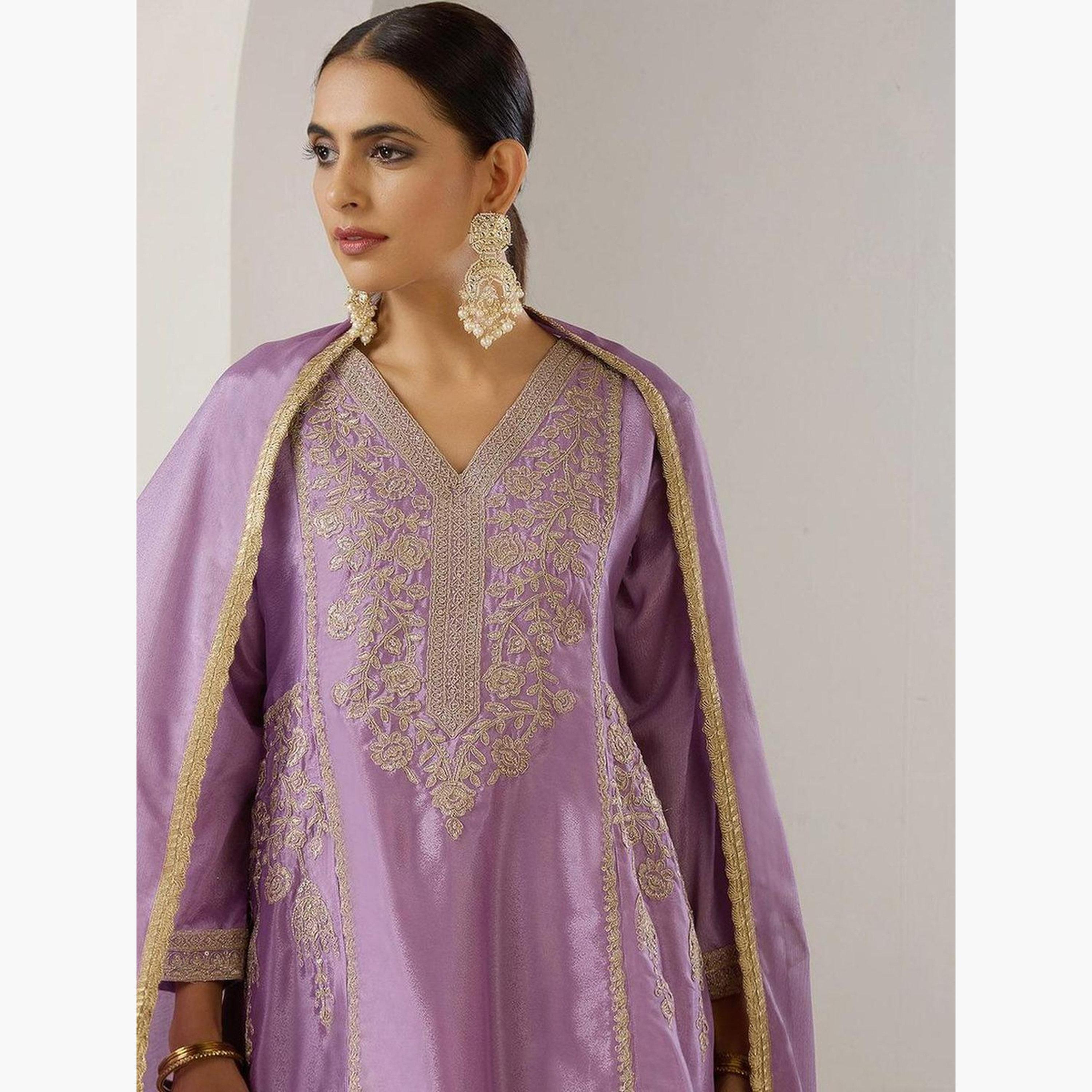 Ishin X Styli Purple Kurta with Pant and Dupatta Set-women-clothing-ethnicwear-kurtasets-image-2