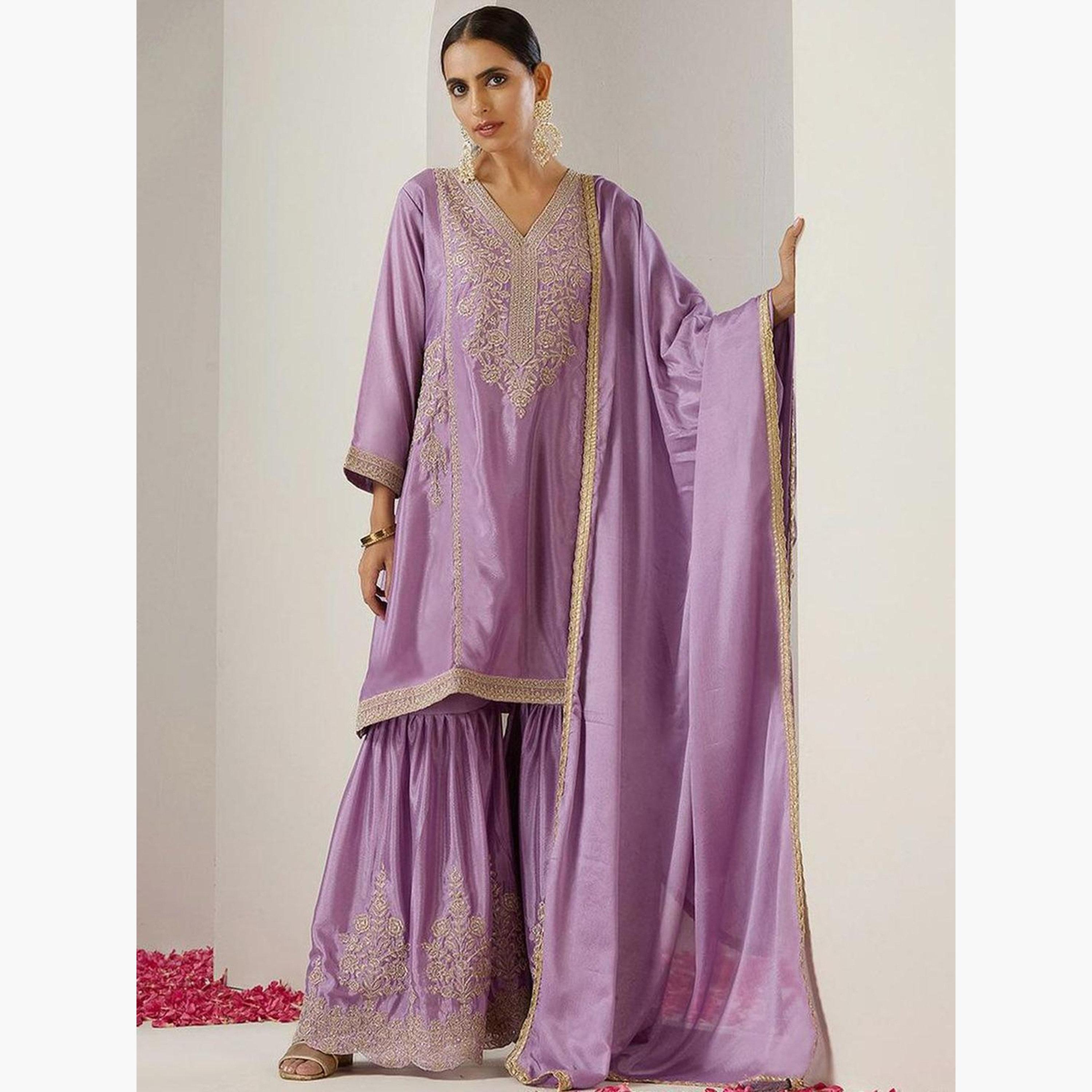 Ishin X Styli Purple Kurta with Pant and Dupatta Set-women-clothing-ethnicwear-kurtasets-image-3