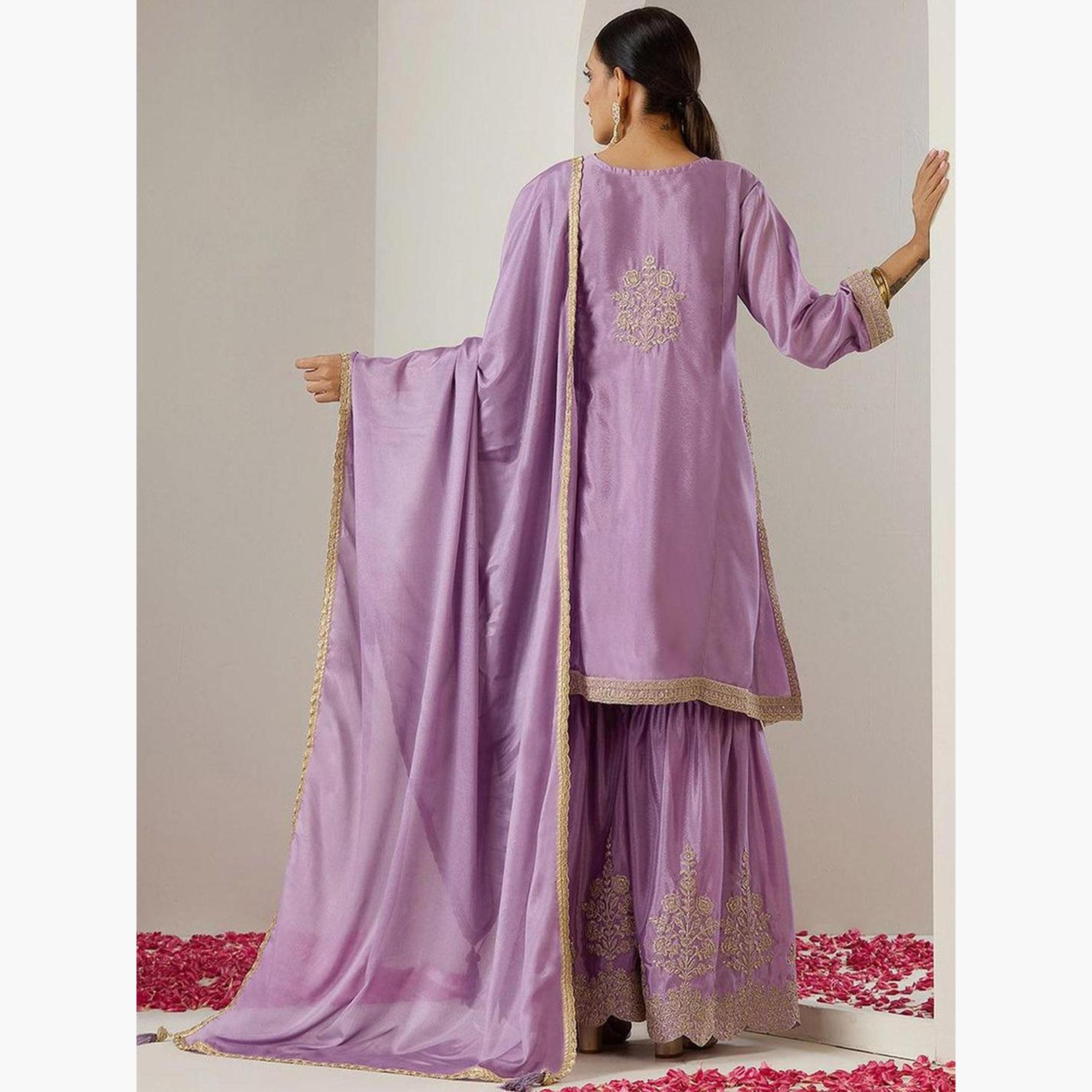 Ishin X Styli Purple Kurta with Pant and Dupatta Set-women-clothing-ethnicwear-kurtasets-image-4