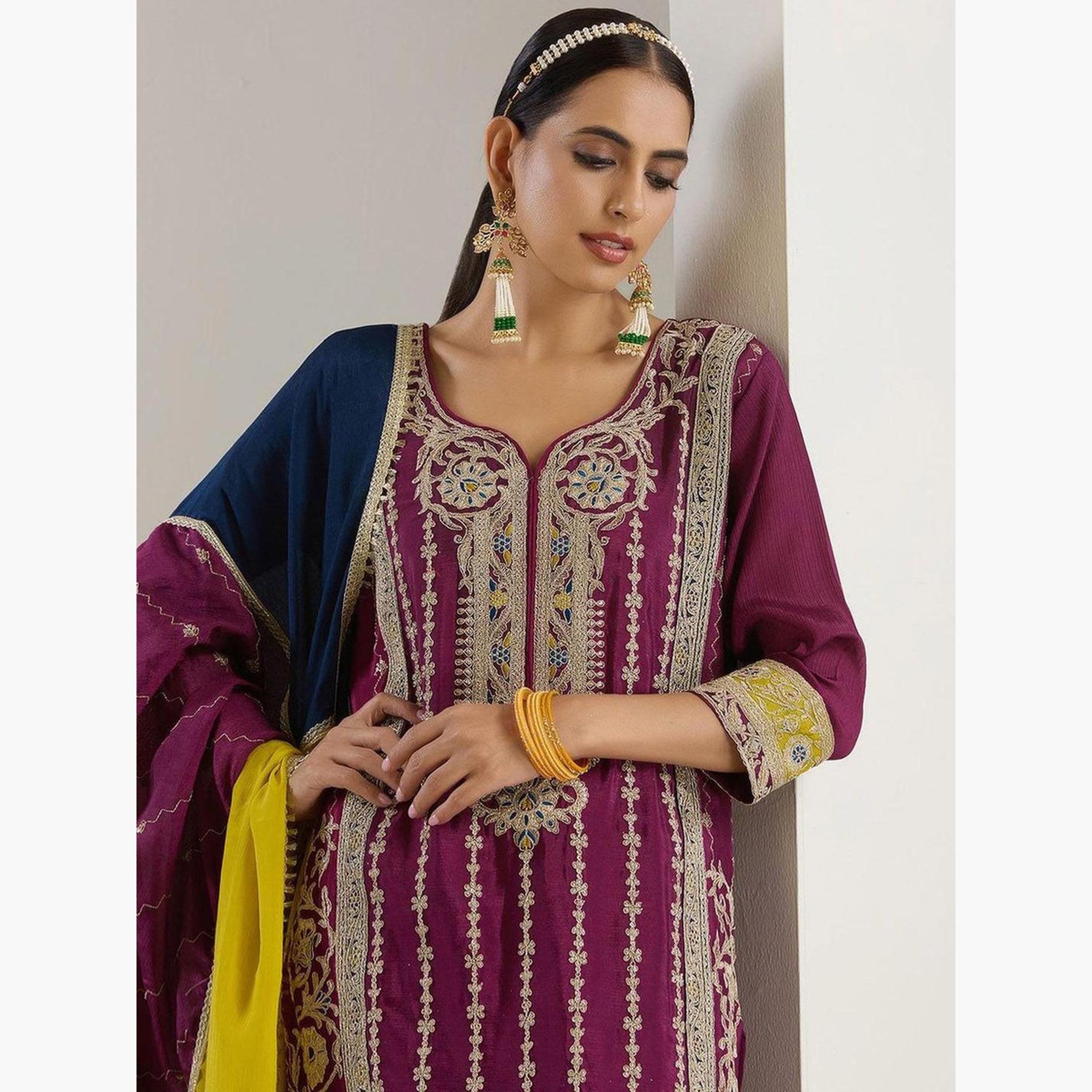 Ishin X Styli Purple Kurta with Pant and Dupatta Set-women-clothing-ethnicwear-kurtasets-image-2