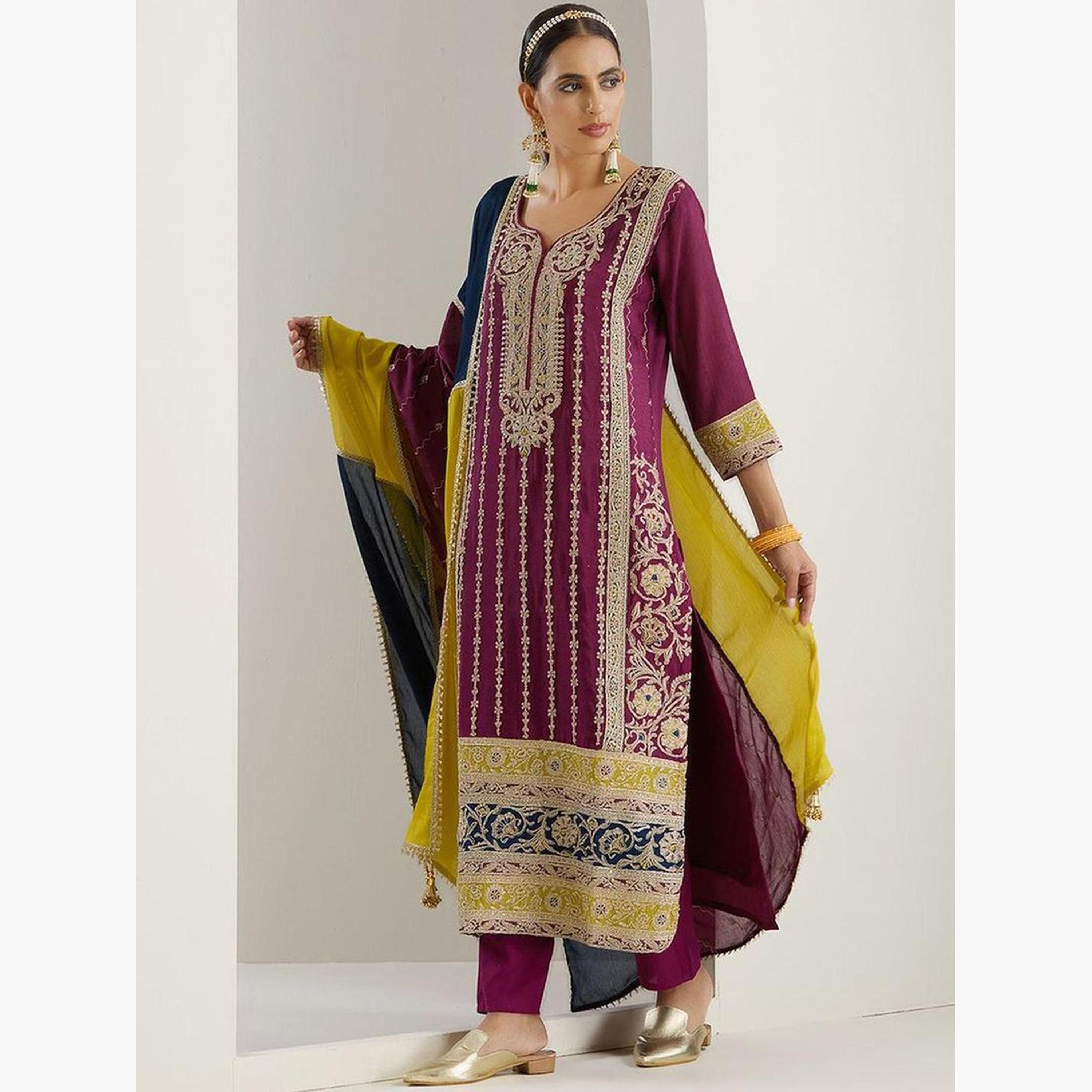 Ishin X Styli Purple Kurta with Pant and Dupatta Set-women-clothing-ethnicwear-kurtasets-image-3