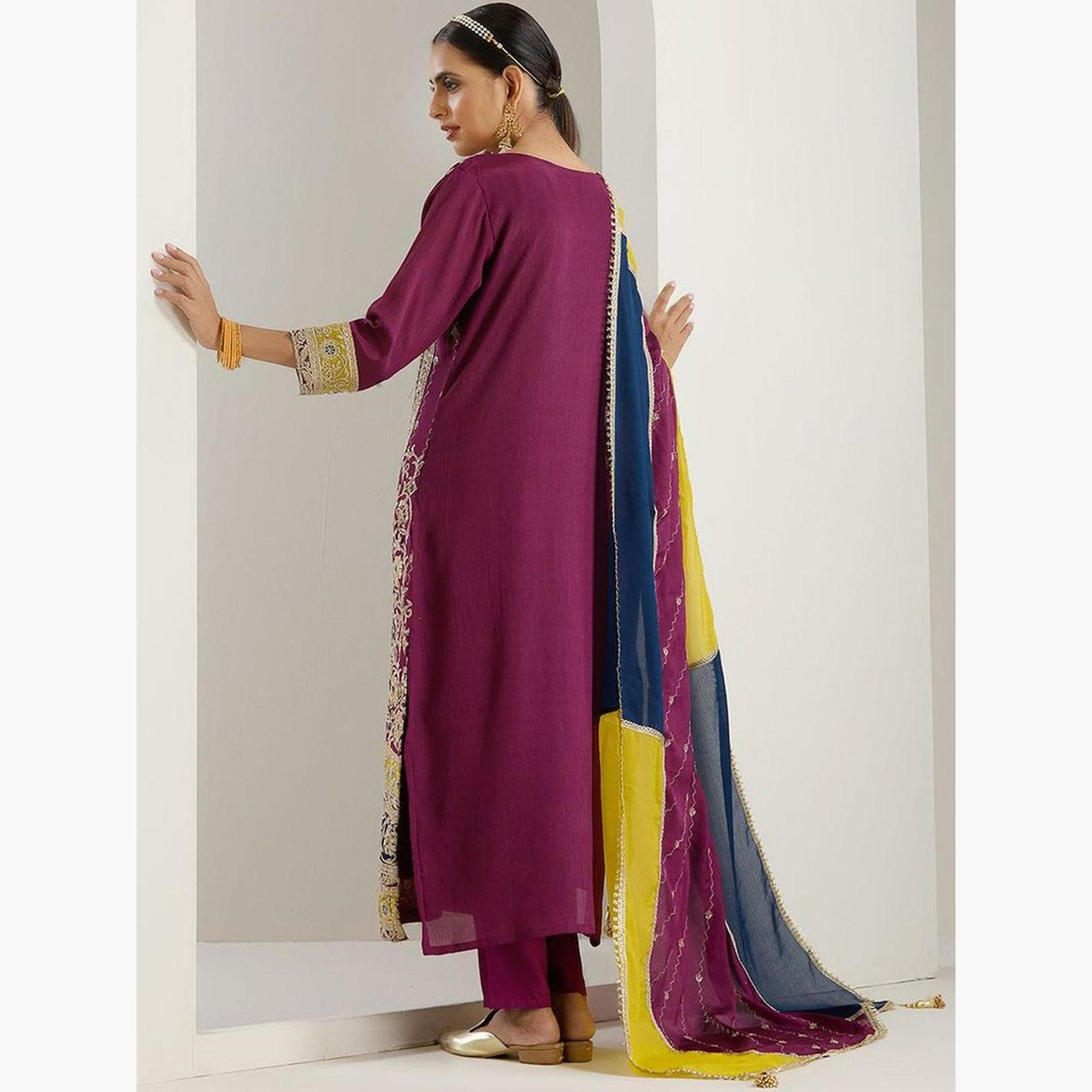 Ishin X Styli Purple Kurta with Pant and Dupatta Set-women-clothing-ethnicwear-kurtasets-image-4