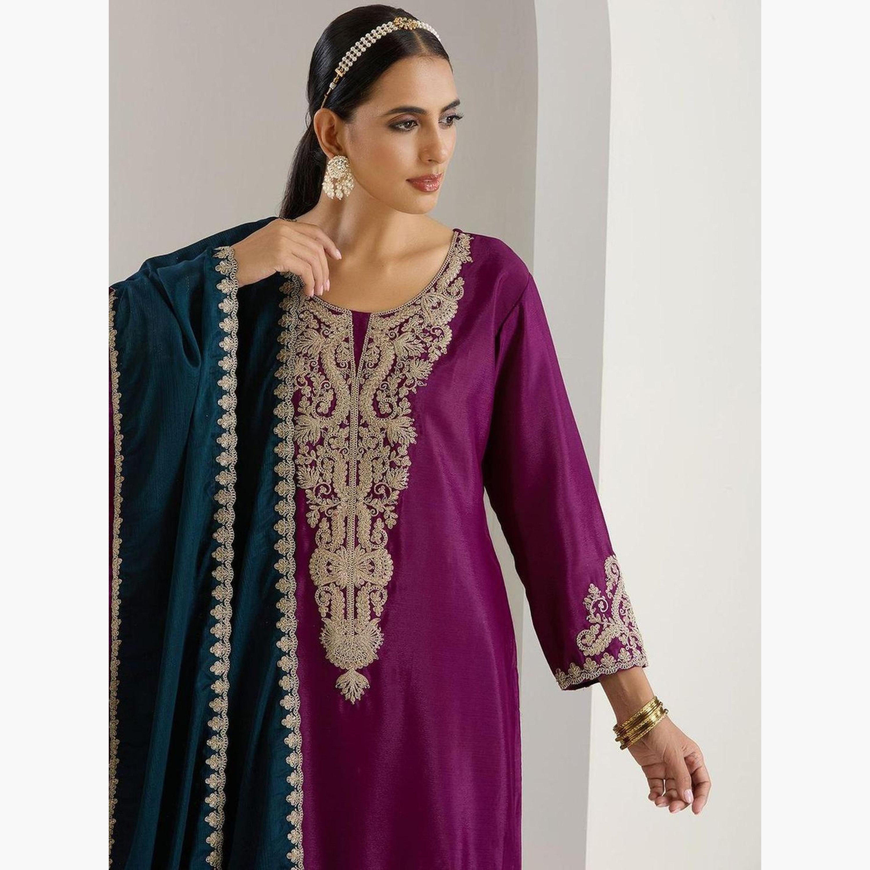 إيشين - طقم كورتا أرجواني مع بنطال دوباتا-women-clothing-ethnicwear-kurtasets-image-2