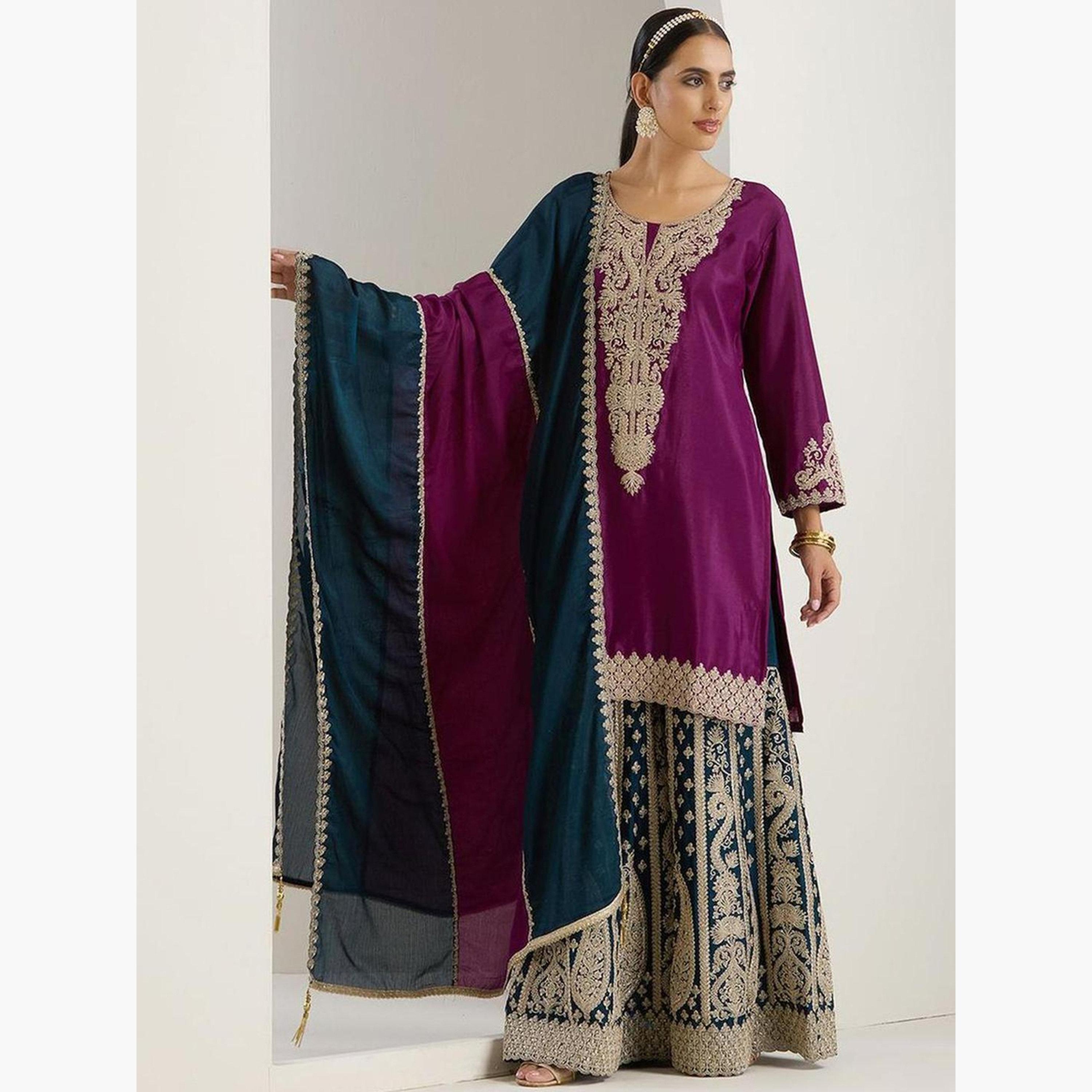 إيشين - طقم كورتا أرجواني مع بنطال دوباتا-women-clothing-ethnicwear-kurtasets-image-3