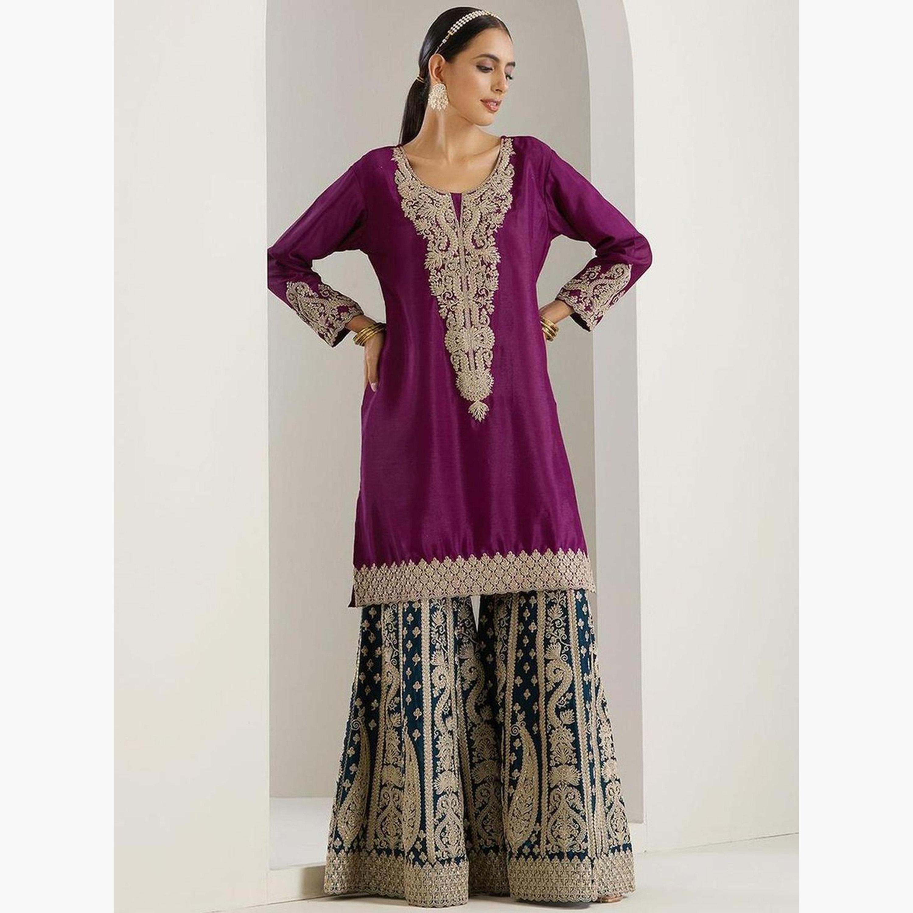 إيشين - طقم كورتا أرجواني مع بنطال دوباتا-women-clothing-ethnicwear-kurtasets-image-4