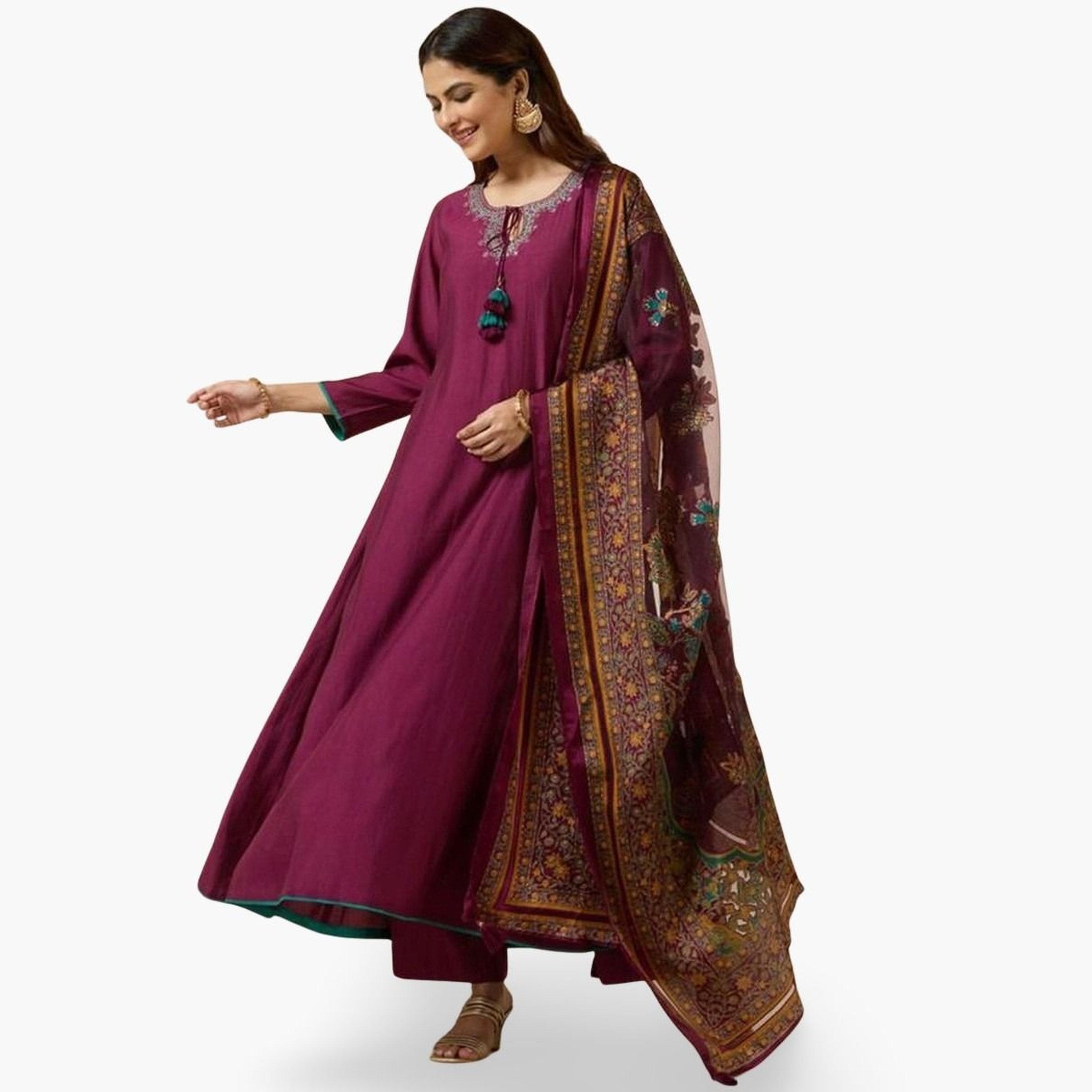 Ishin Purple Roman Silk Kurta with Pants and Dupatta Set-women-clothing-ethnicwear-kurtasets-image-1