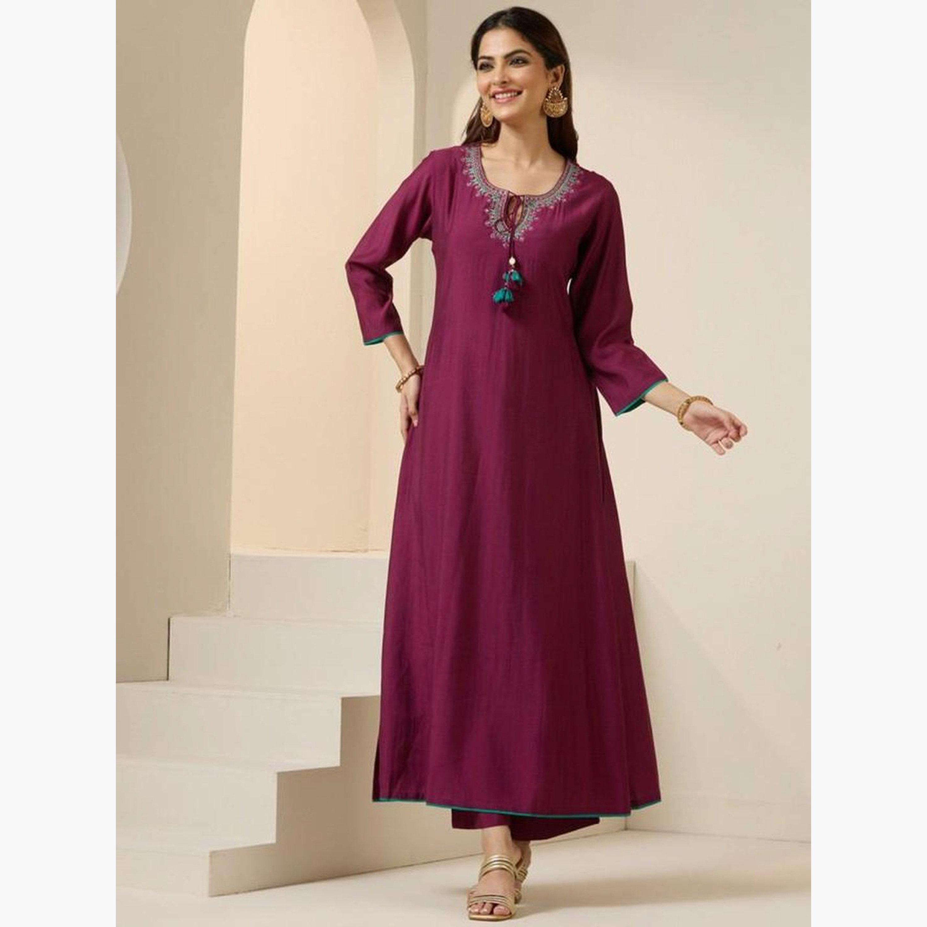 Ishin Purple Roman Silk Kurta with Pants and Dupatta Set-women-clothing-ethnicwear-kurtasets-image-3