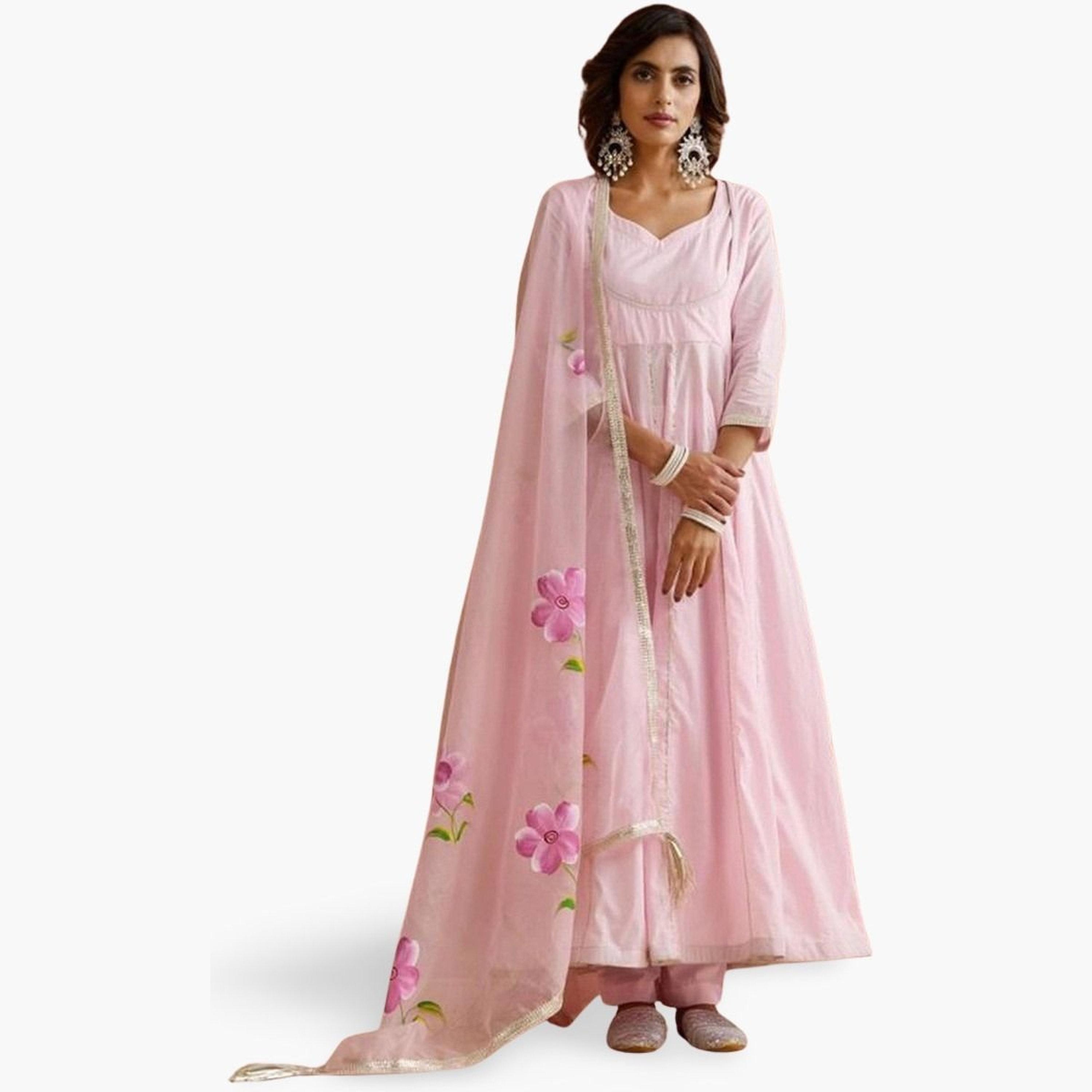 Ishin Pink Cotton Kurta with Pants and Dupatta Set-women-clothing-ethnicwear-kurtasets-image-1