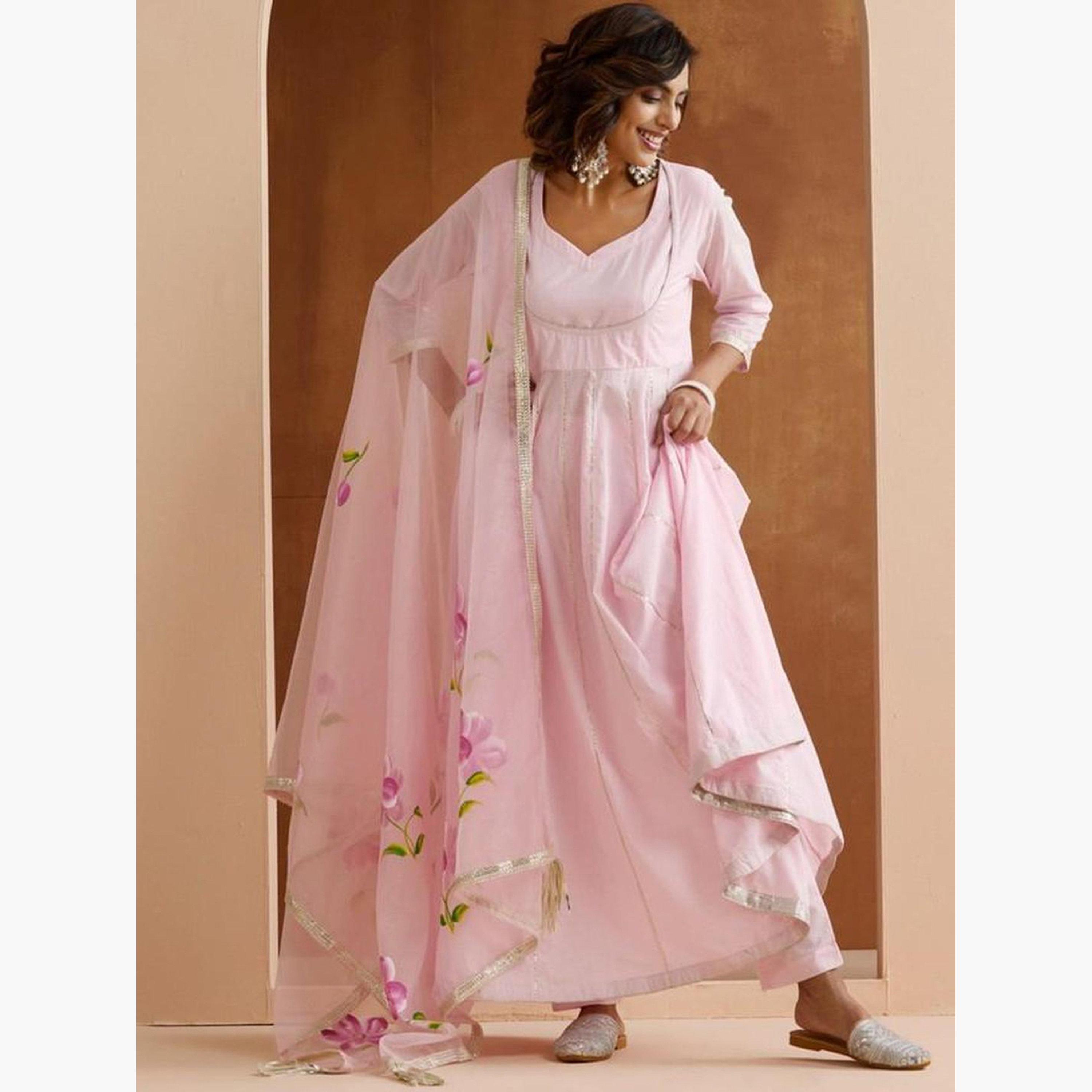ايشين - كورتا (قميص طويل) قطني وردي مع بنطال و وشاح دوباتا-women-clothing-ethnicwear-kurtasets-image-2