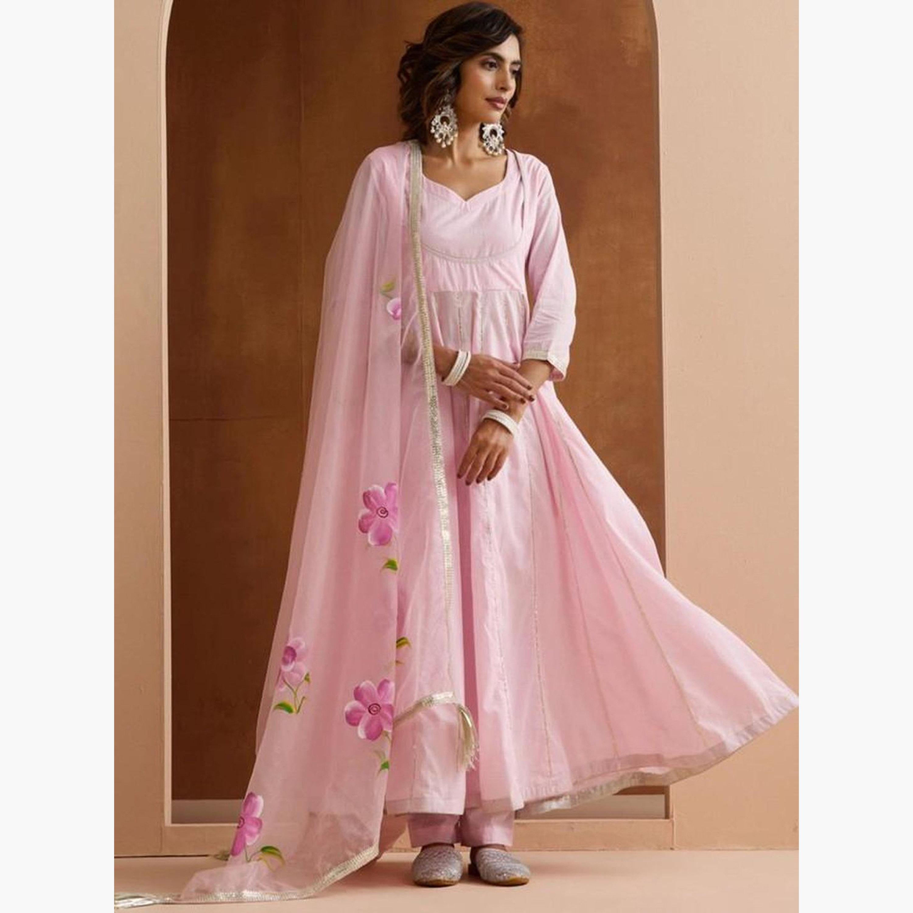 ايشين - كورتا (قميص طويل) قطني وردي مع بنطال و وشاح دوباتا-women-clothing-ethnicwear-kurtasets-image-4