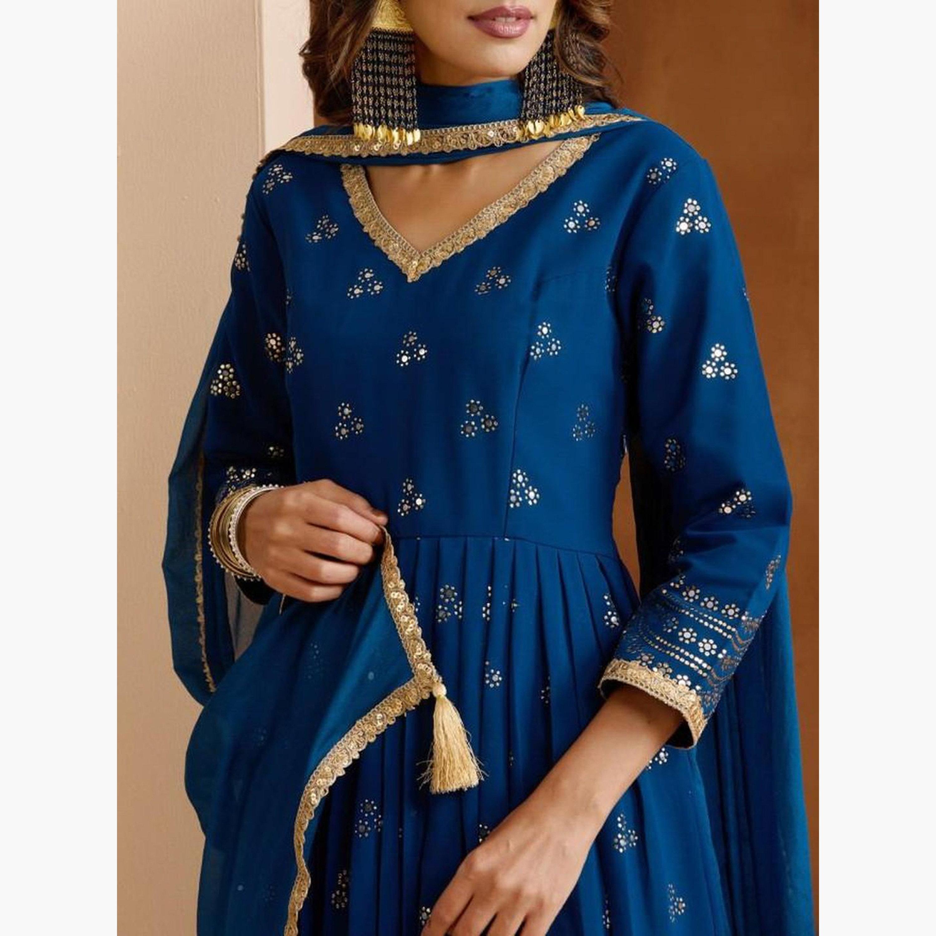 Ishin Blue Embroidered Georgette Kurta and Pant Set-women-clothing-ethnicwear-kurtasets-image-6
