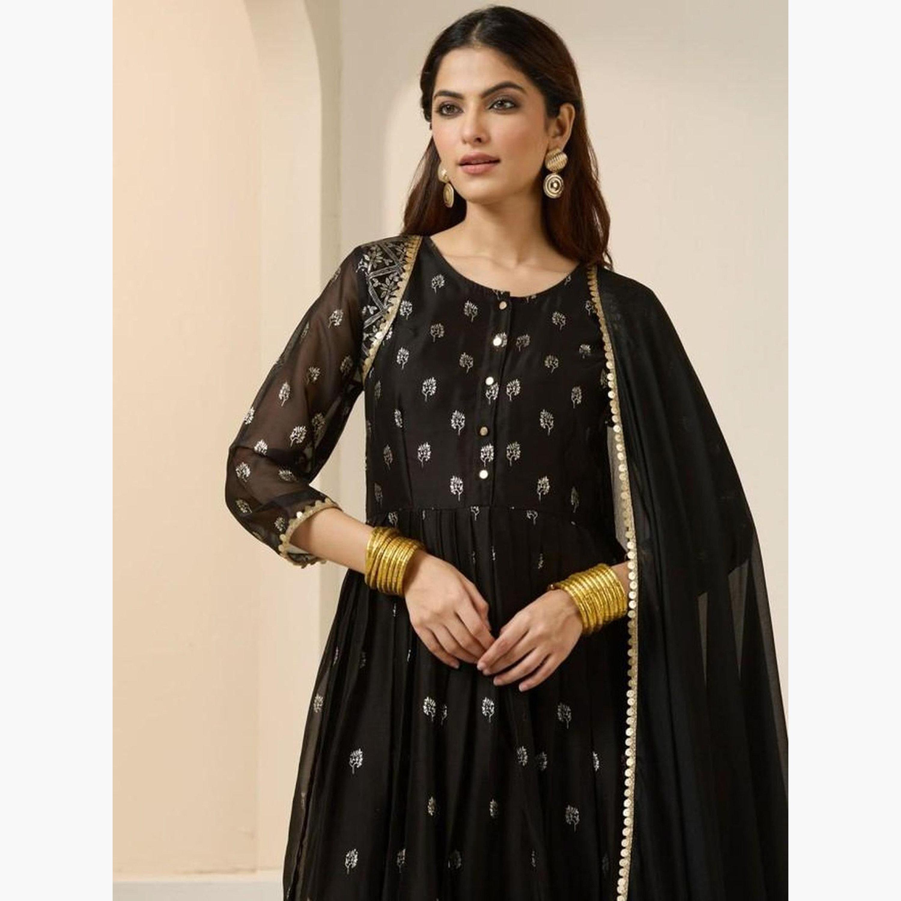 Ishin Black Poly Georgette kurta with Pants and Dupatta Set-women-clothing-ethnicwear-kurtasets-image-2