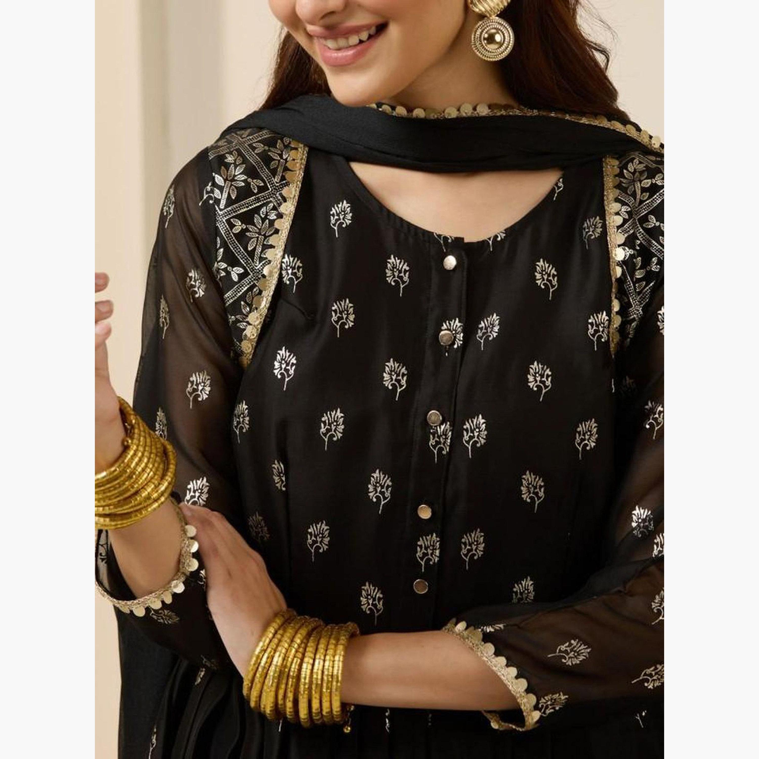 Ishin Black Poly Georgette kurta with Pants and Dupatta Set-women-clothing-ethnicwear-kurtasets-image-6