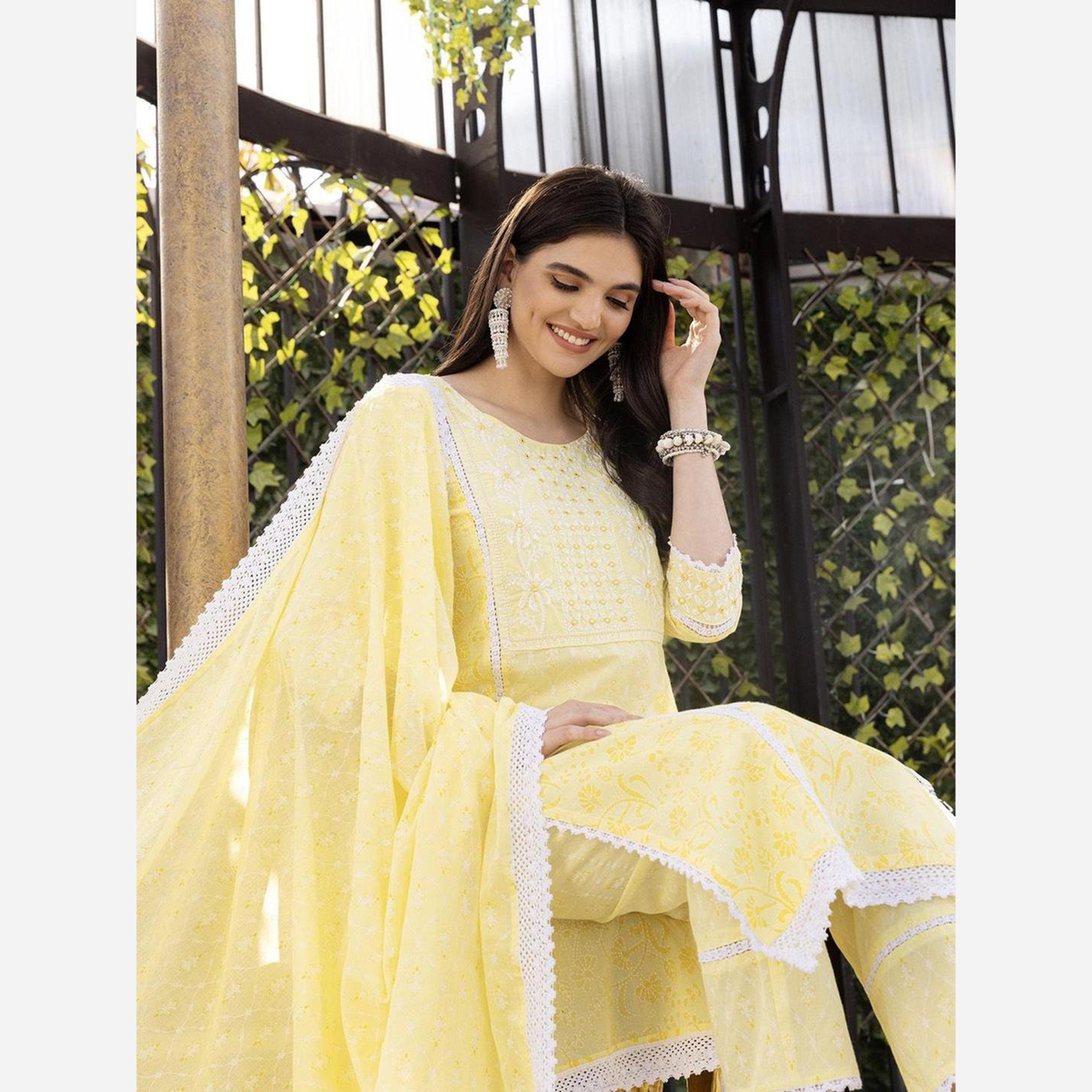 Ishin Women Yellow Cotton Kurta with Trousers and Dupatta Set-women-clothing-ethnicwear-kurtasets-image-4