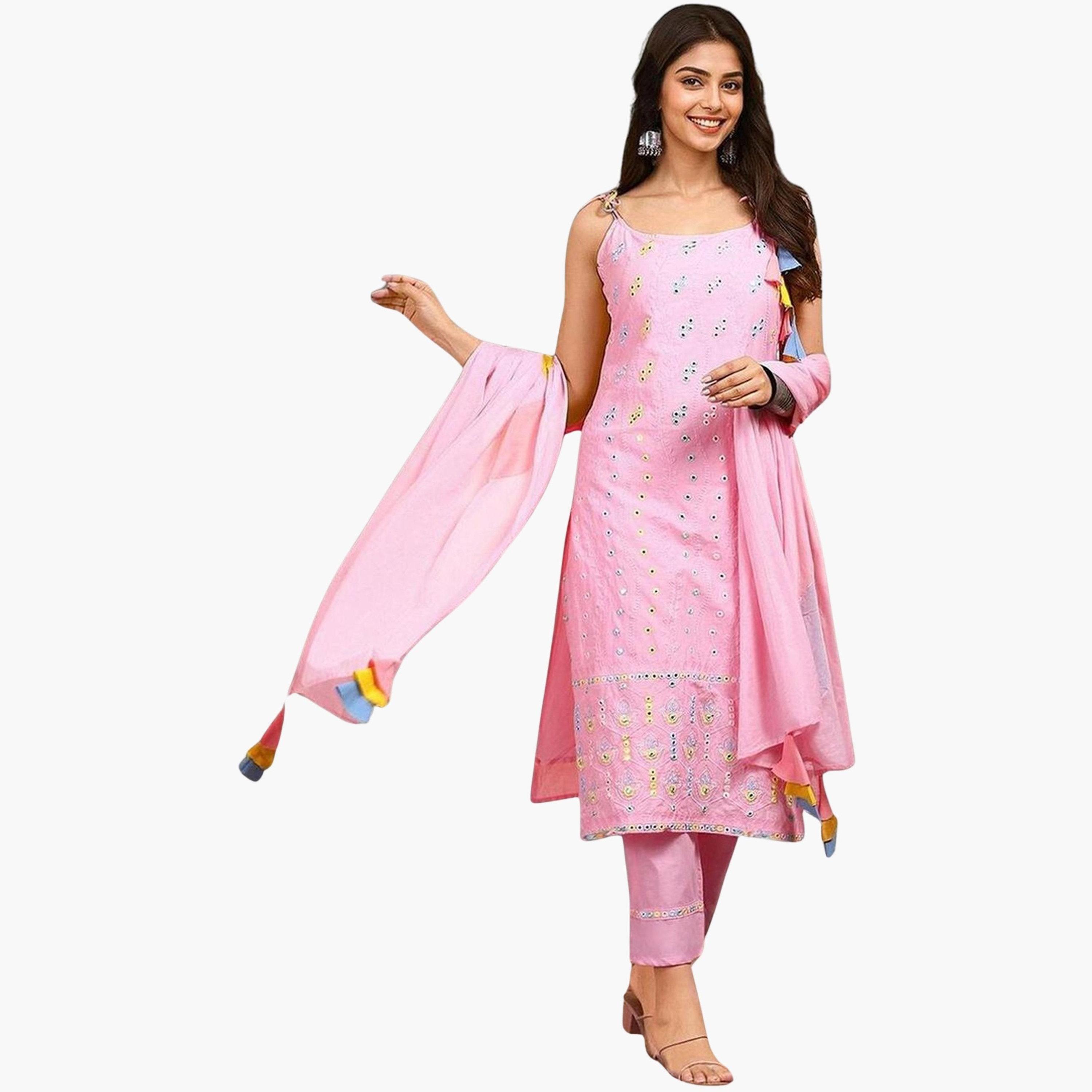 Ishin Women Pink Cotton Kurta with Pants and Dupatta Set-women-clothing-ethnicwear-kurtasets-image-1