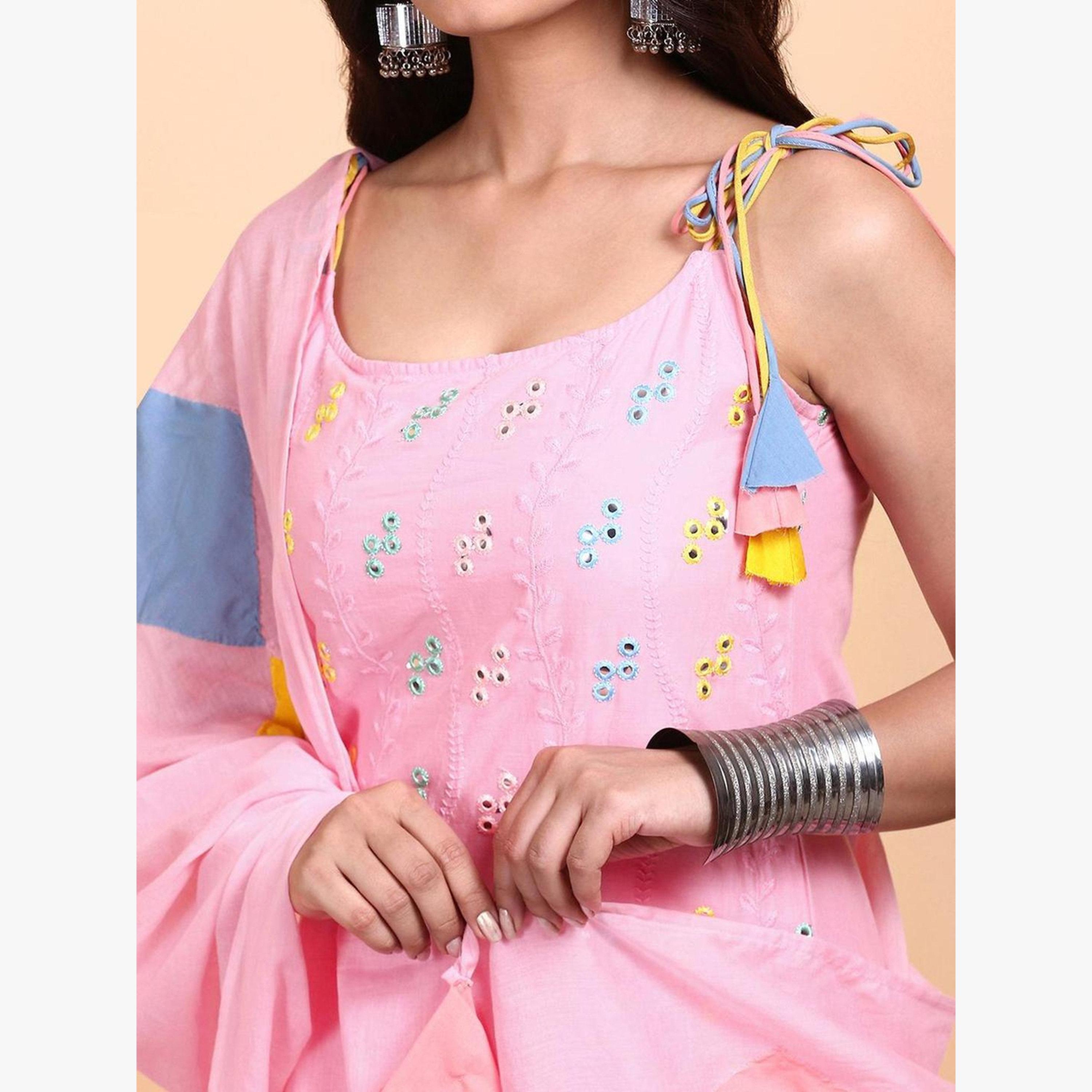 Ishin Women Pink Cotton Kurta with Pants and Dupatta Set-women-clothing-ethnicwear-kurtasets-image-3
