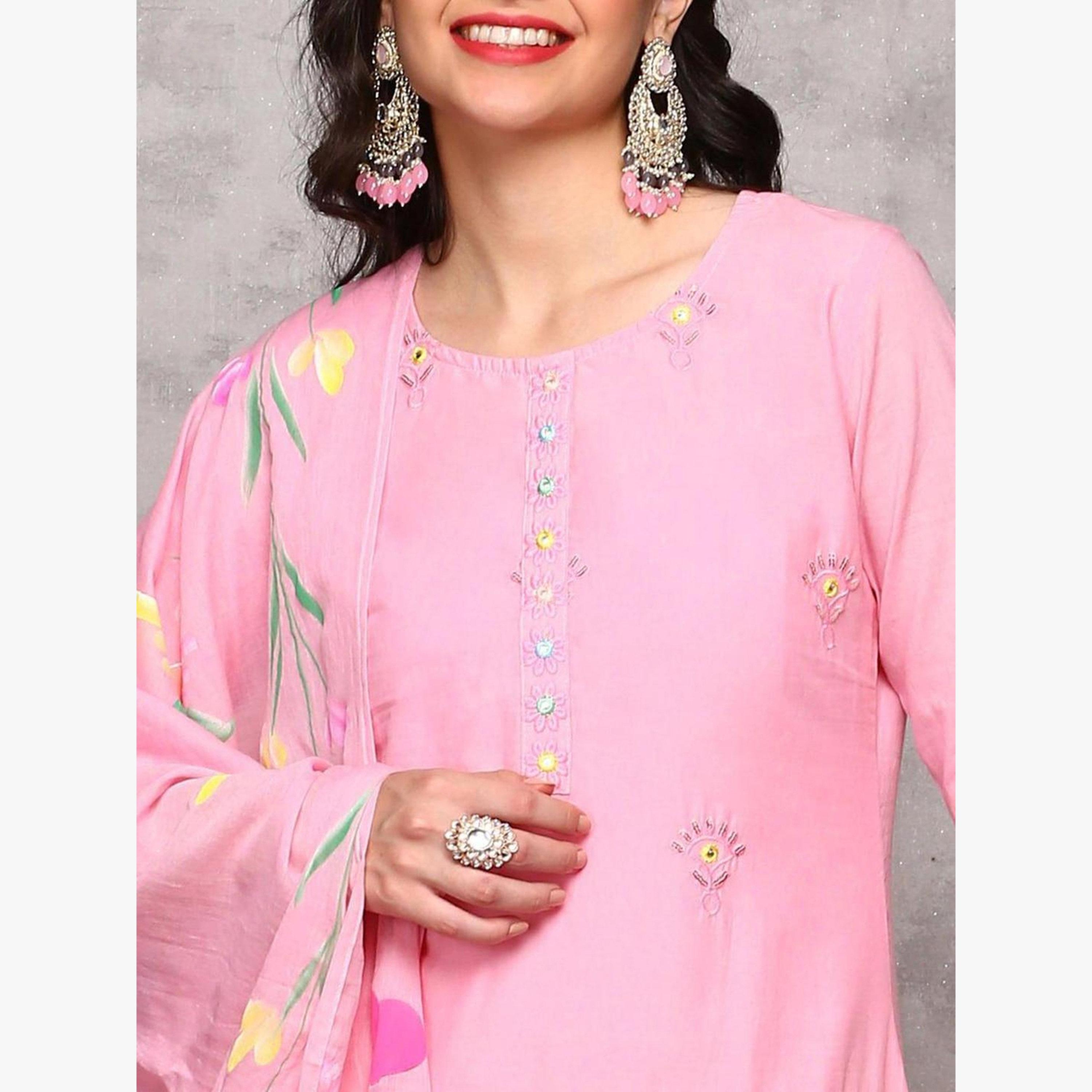 طقم كورتا قطن وبنطال مع دوباتا-women-clothing-ethnicwear-kurtasets-image-2