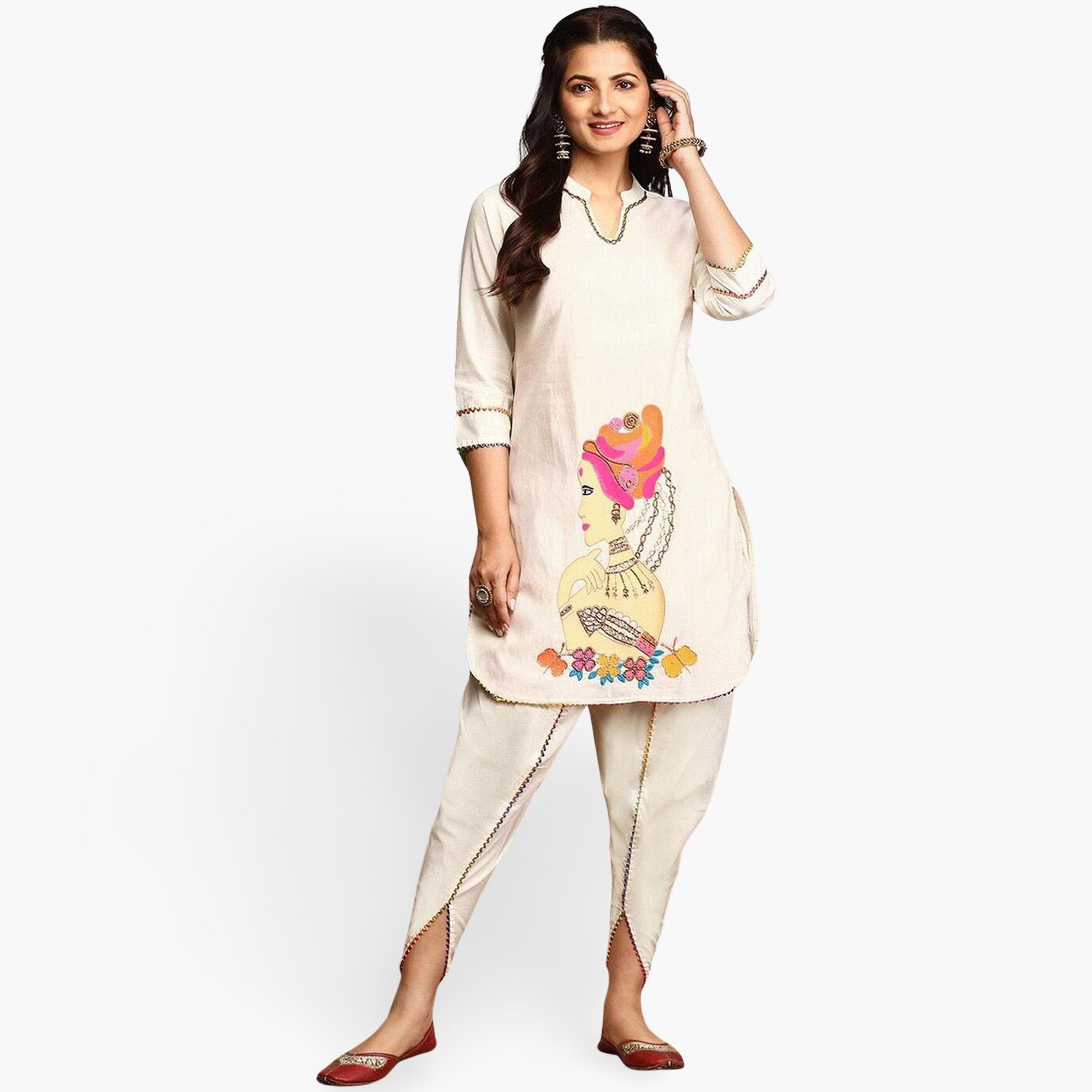 طقم كورتا قطن مطبوعة وبنطال-women-clothing-ethnicwear-kurtasets-image-1