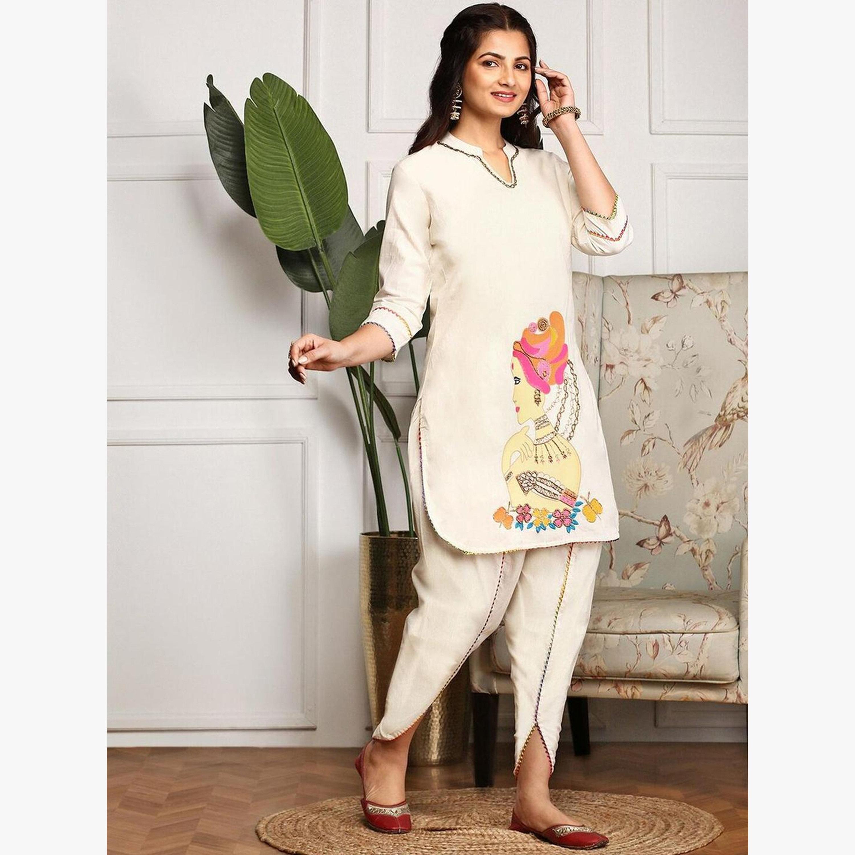 طقم كورتا قطن مطبوعة وبنطال-women-clothing-ethnicwear-kurtasets-image-3