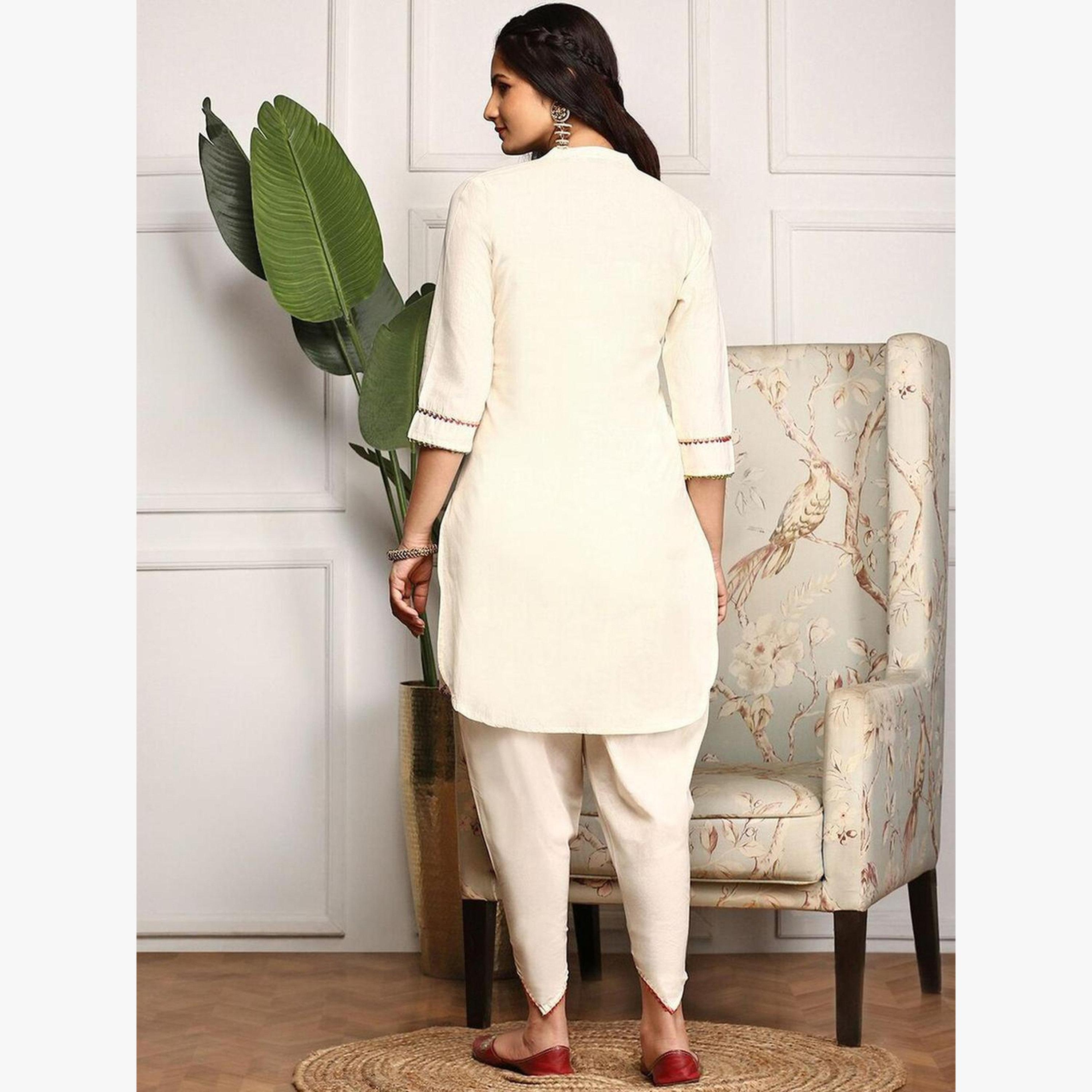 طقم كورتا قطن مطبوعة وبنطال-women-clothing-ethnicwear-kurtasets-image-4