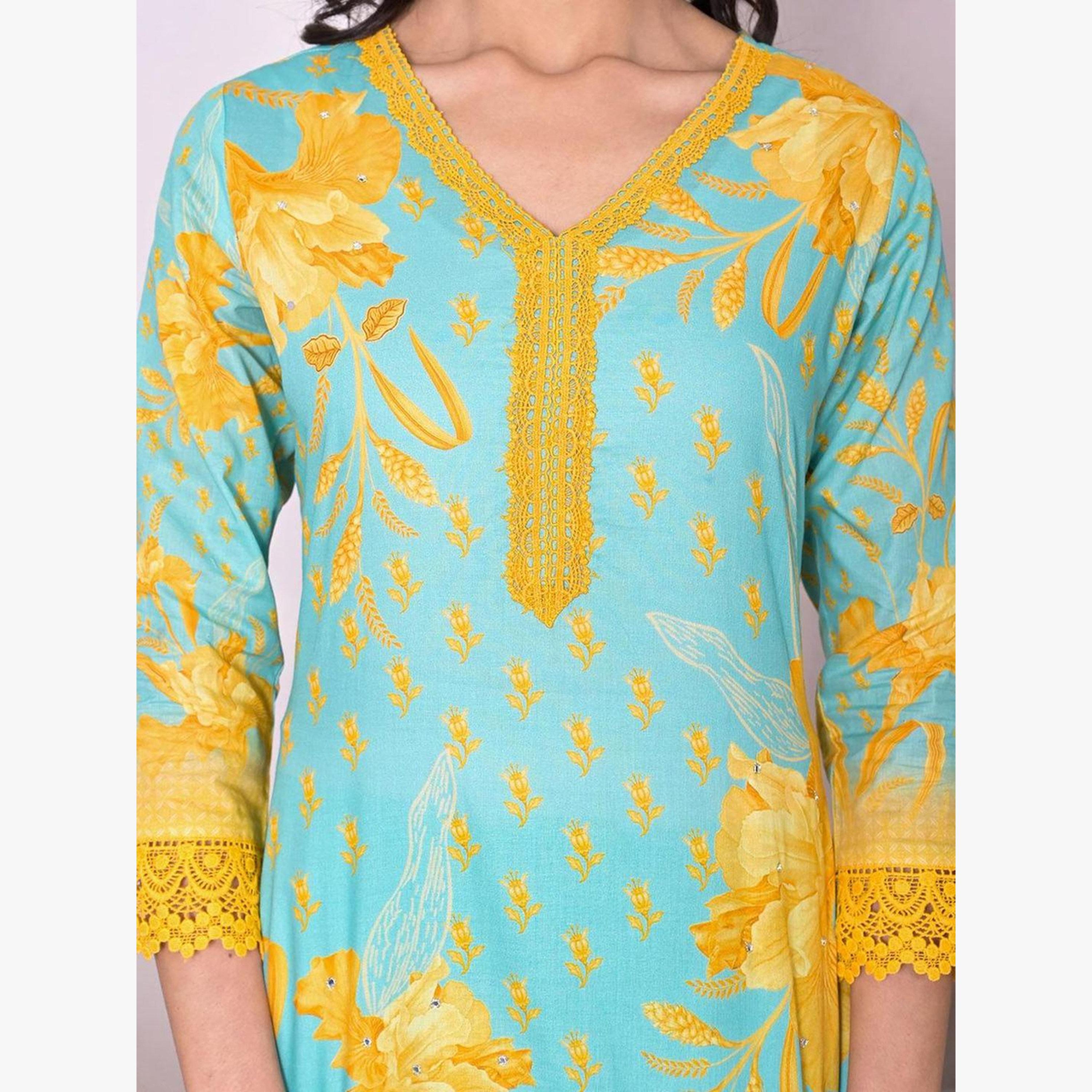 Ishin Women Cotton Lace Hem Kurta with Pants and Dupatta Set-women-clothing-ethnicwear-kurtasets-image-2