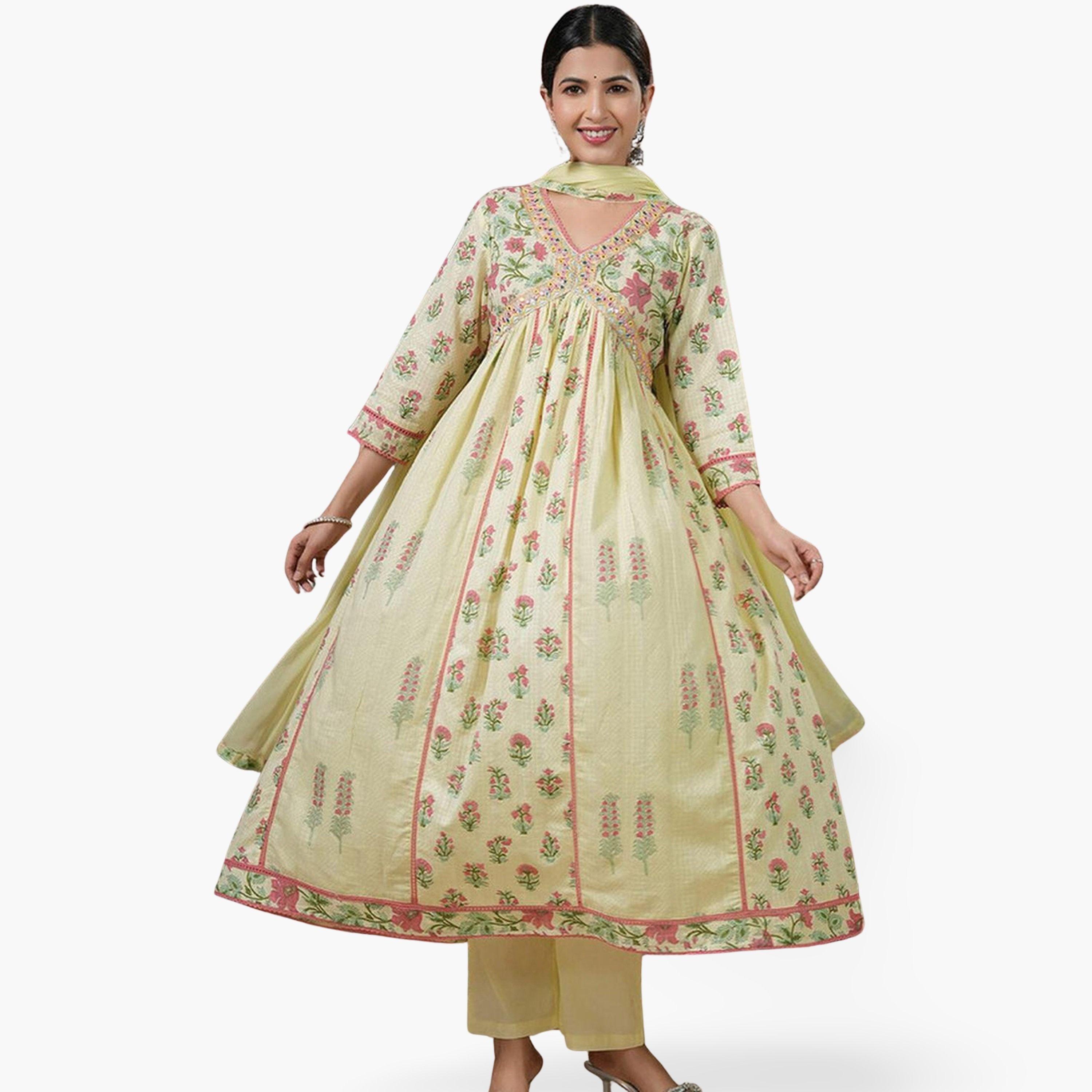 طقم كورتا قطن دوبي وبنطال مع دوباتا-women-clothing-ethnicwear-kurtasets-image-1