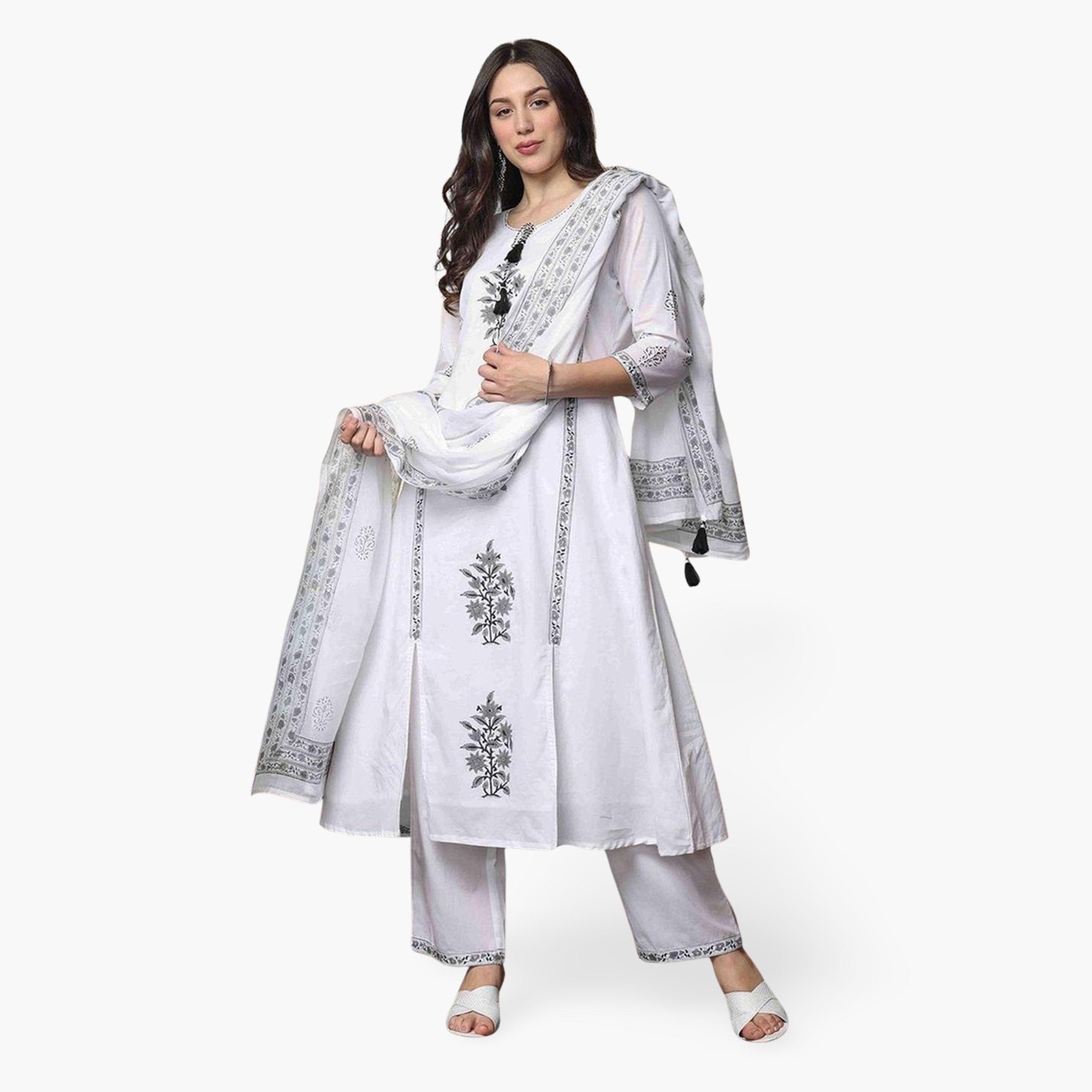 طقم كورتا قطن خالص وبنطال مع دوباتا-women-clothing-ethnicwear-kurtasets-image-1