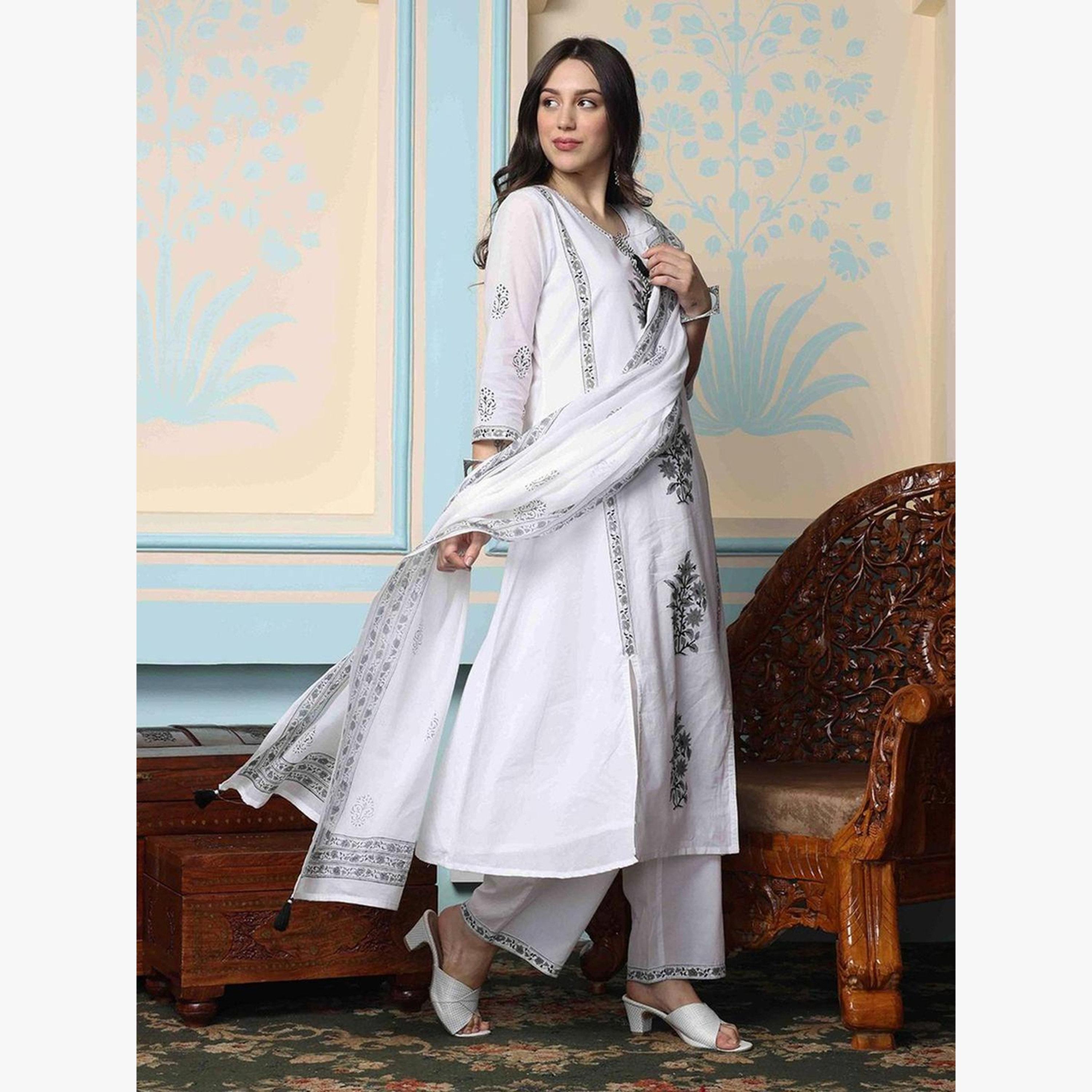 Ishin Women White Pure Cotton Kurta with Pants and Dupatta Set-women-clothing-ethnicwear-kurtasets-image-3