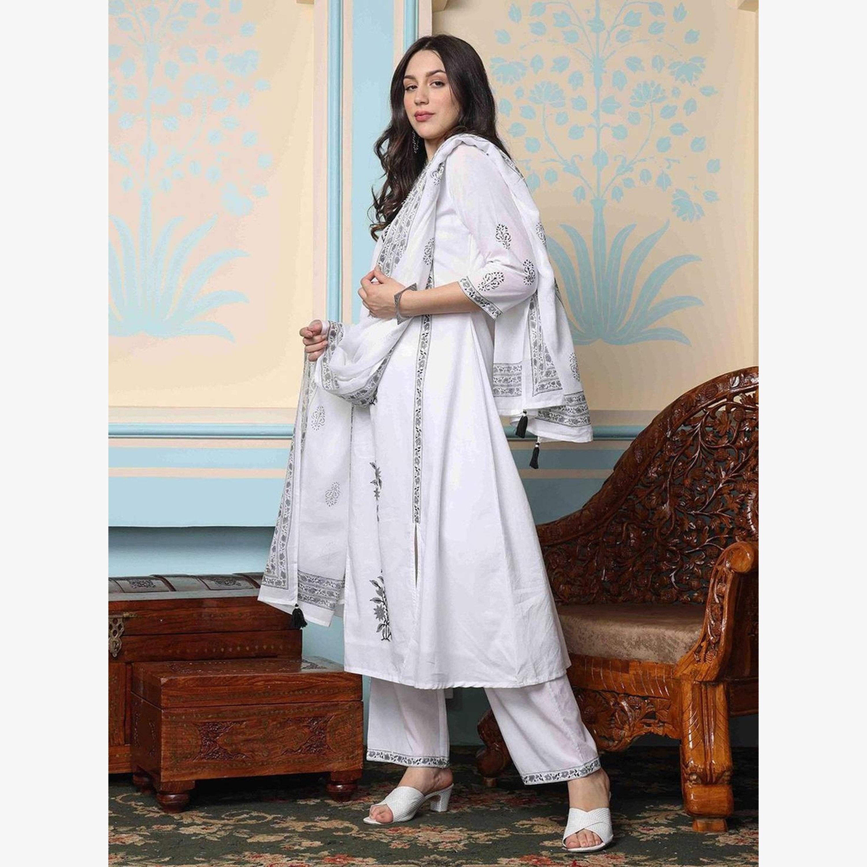 طقم كورتا قطن خالص وبنطال مع دوباتا-women-clothing-ethnicwear-kurtasets-image-4