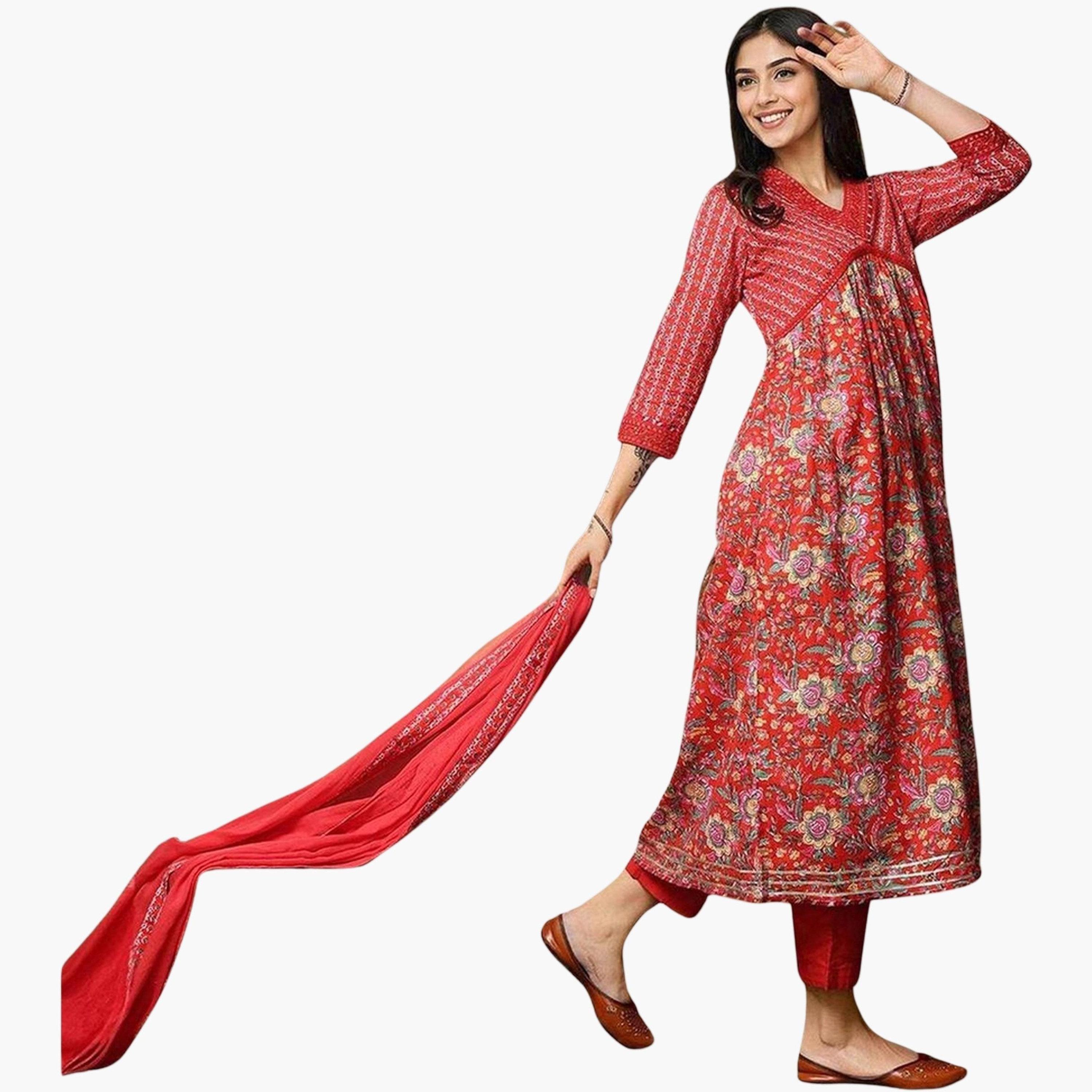طقم كورتا قطن وبنطال مع دوباتا-women-clothing-ethnicwear-kurtasets-image-3