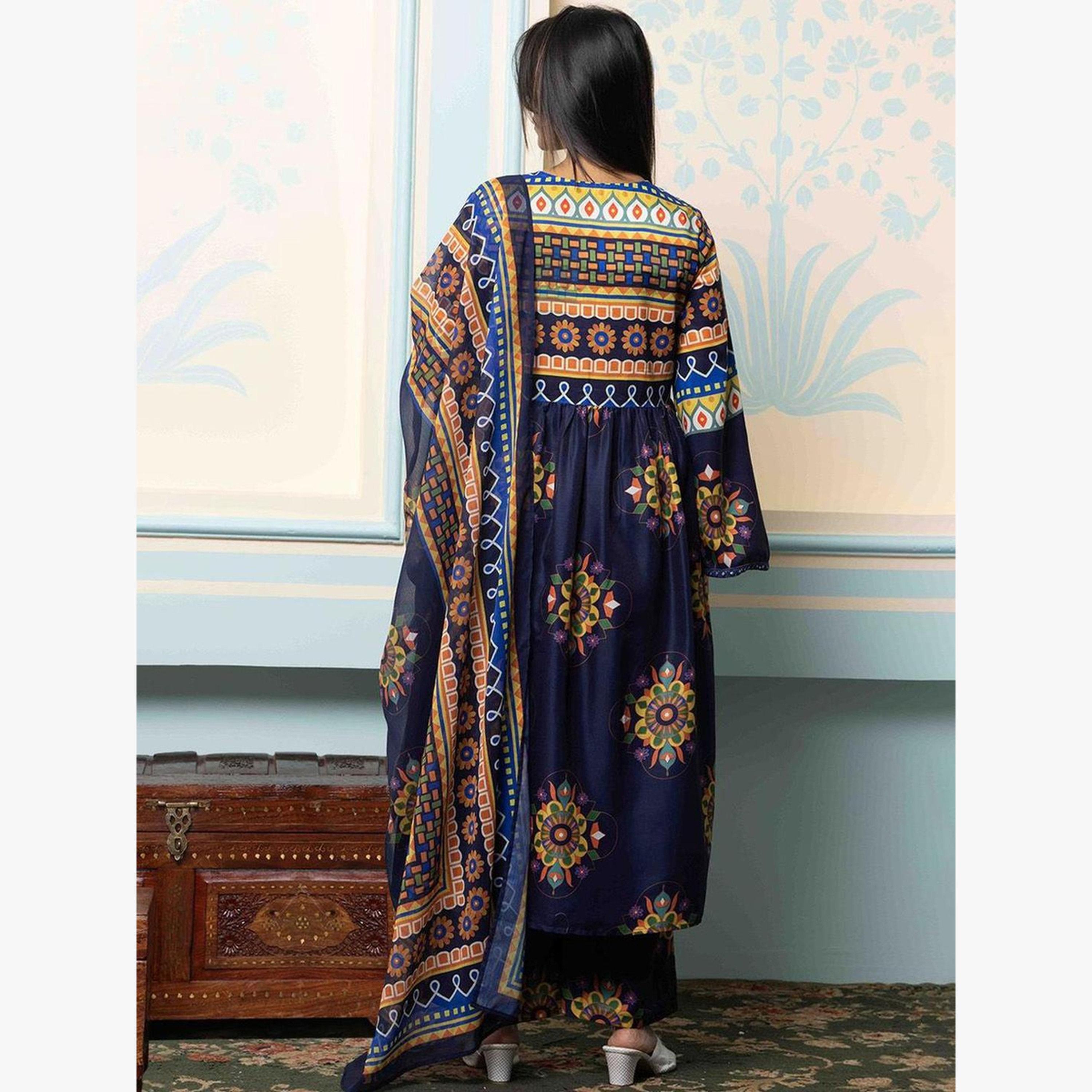 Ishin  Women Navy Blue Kurta with Pants and Dupatta Set-women-clothing-ethnicwear-kurtasets-image-3