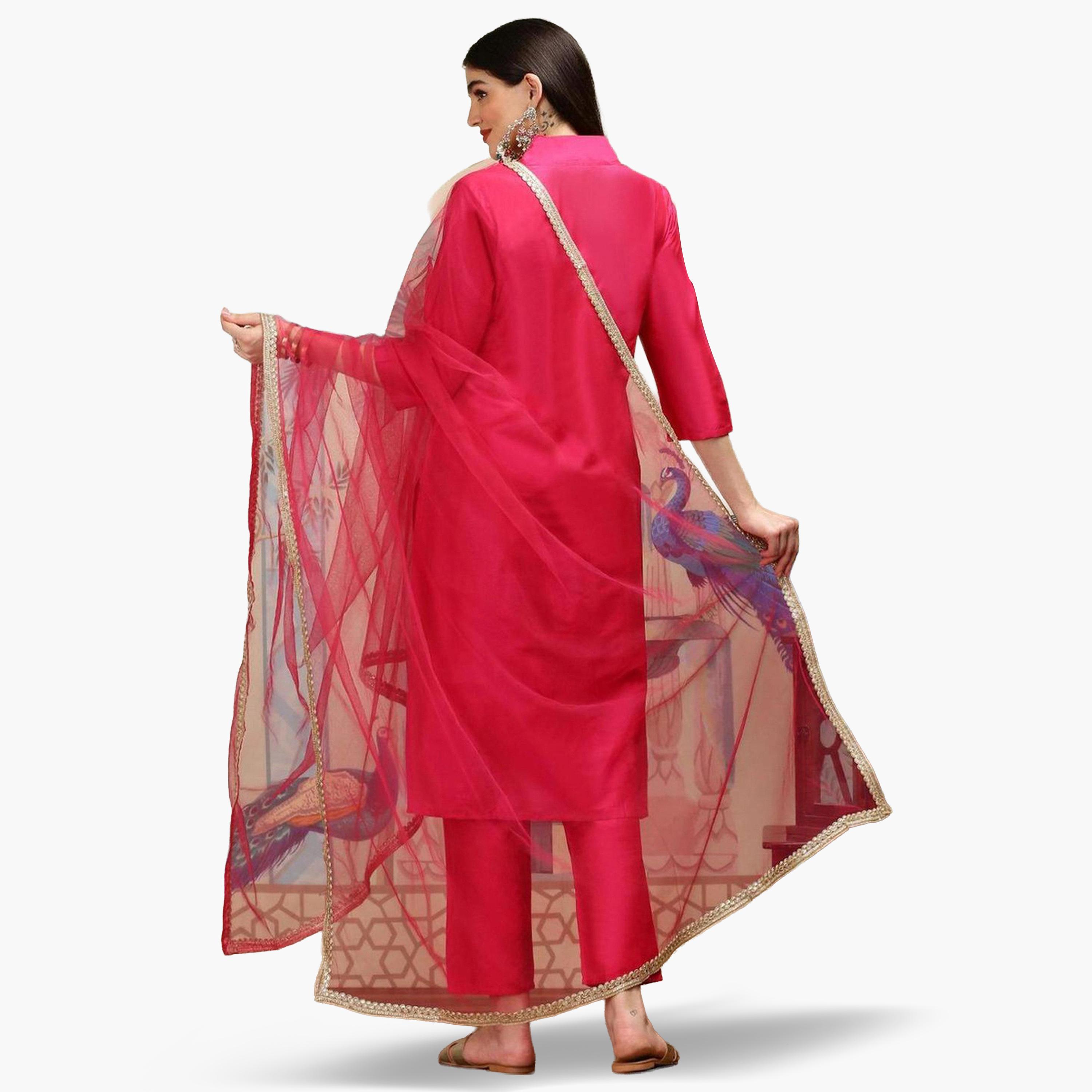 Ishin Pink Polka Dot Kurta with Pant and Dupatta Set-women-clothing-ethnicwear-kurtasets-image-4