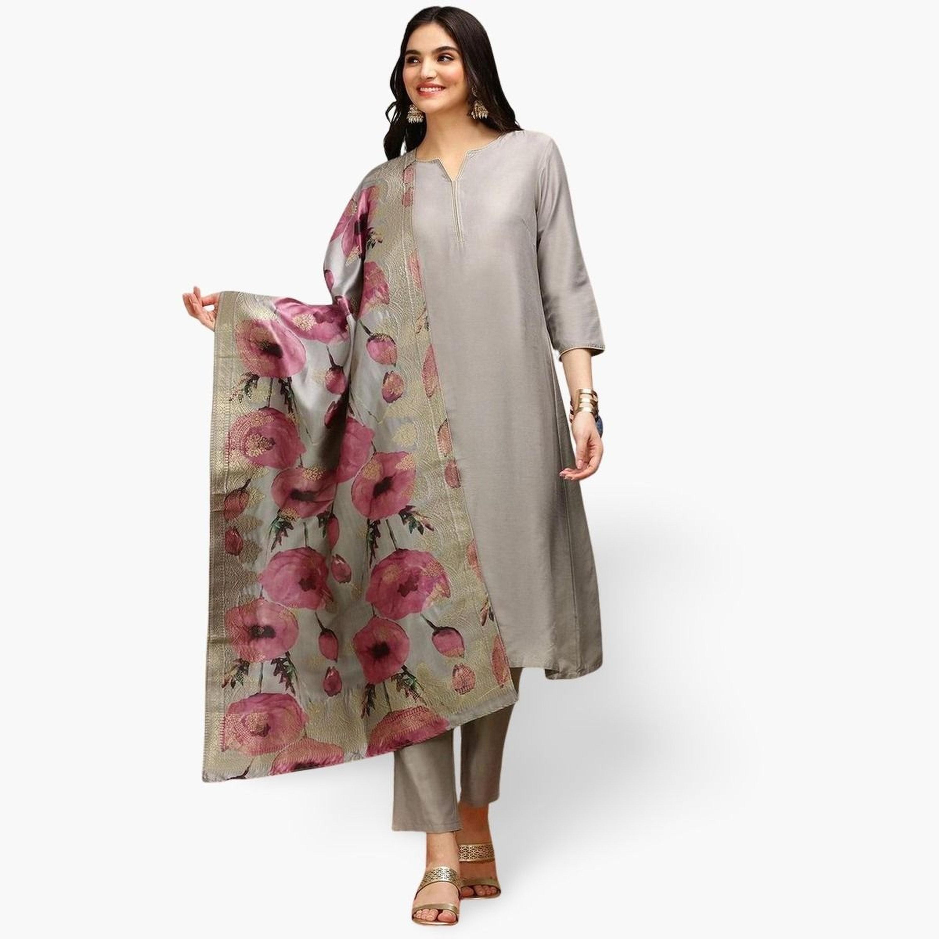Ishin Grey Straight Kurta with Pants and Dupatta Set-women-clothing-ethnicwear-kurtasets-image-1