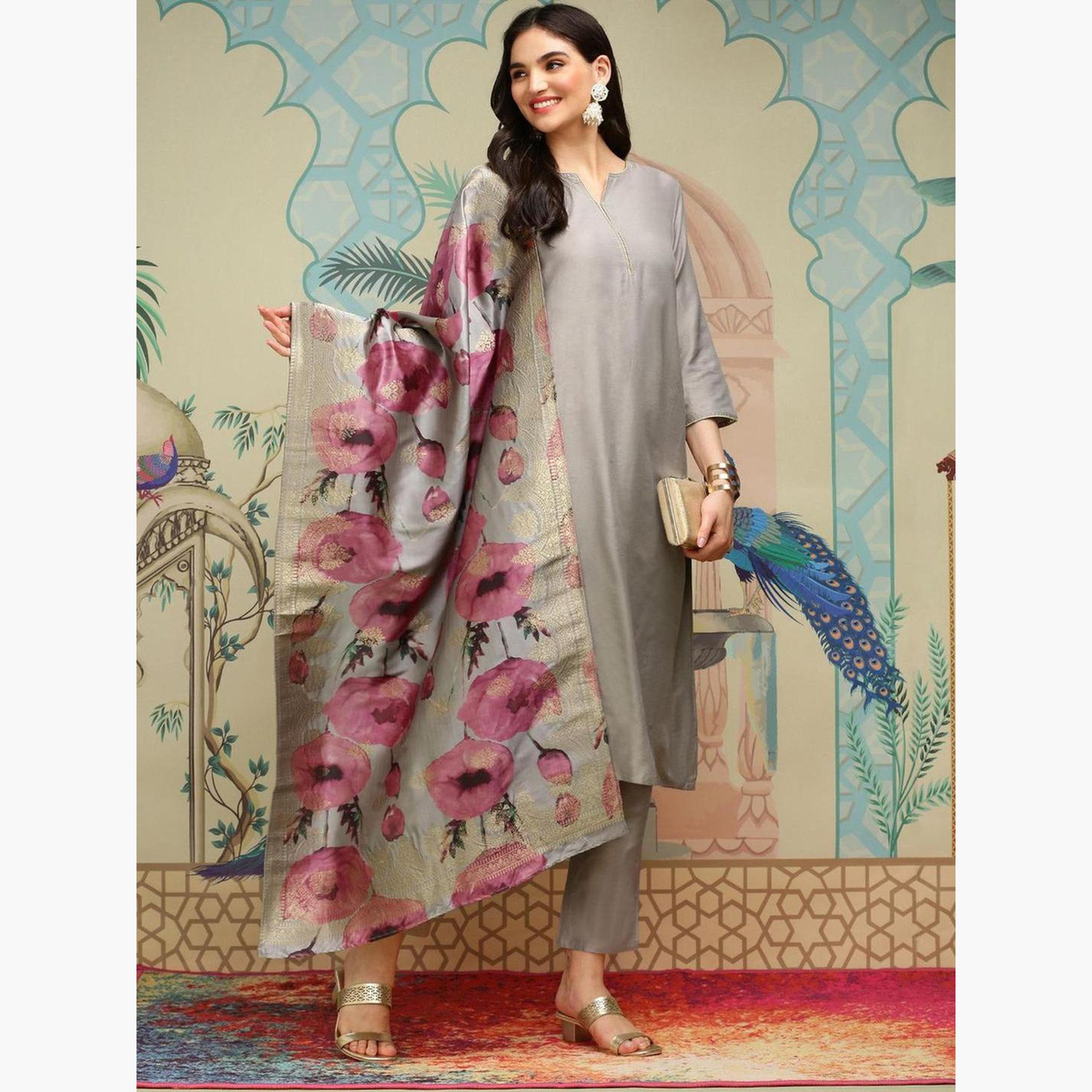 Ishin Grey Straight Kurta with Pants and Dupatta Set-women-clothing-ethnicwear-kurtasets-image-4