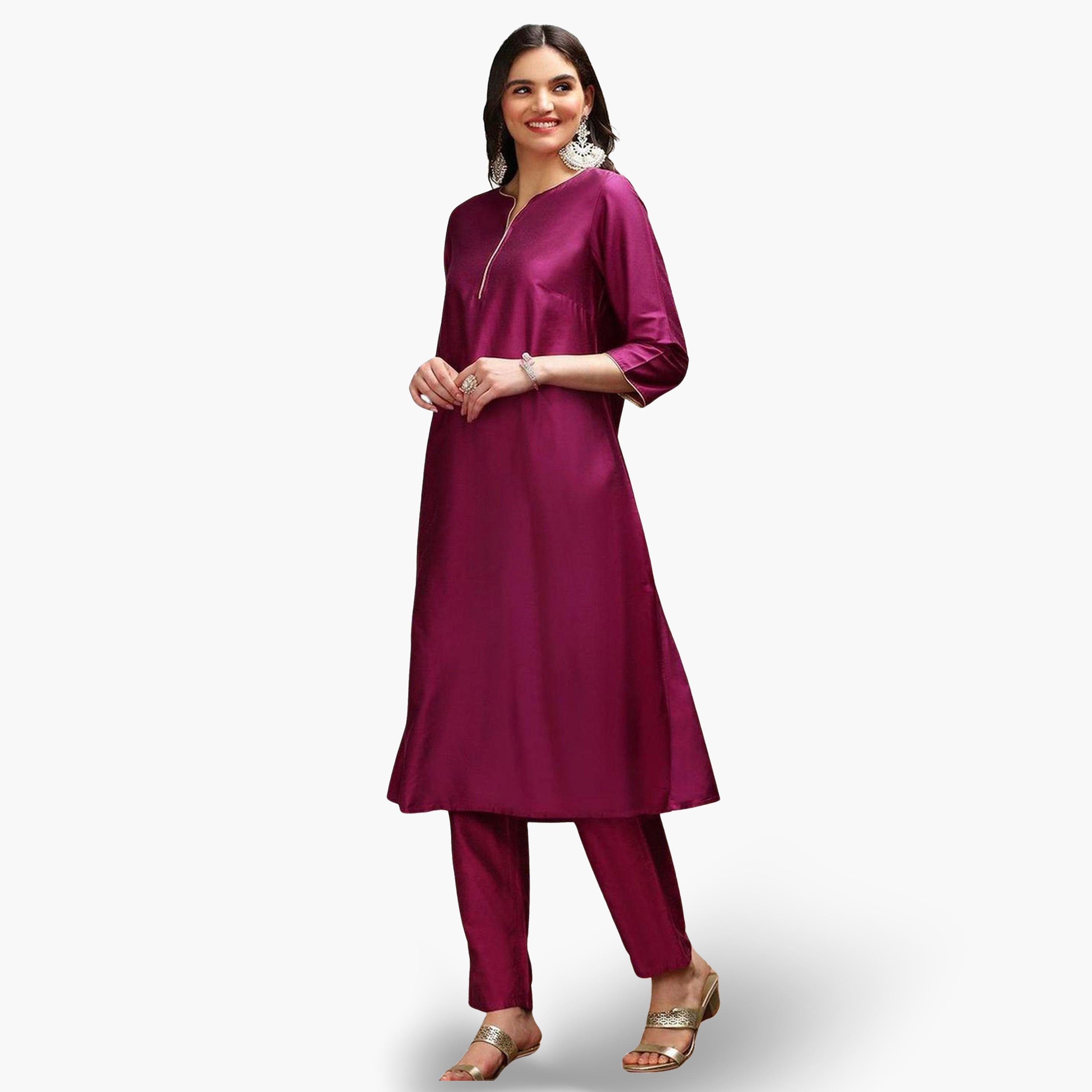 Ishin Purple Polyviscose Kurta with Pant and Dupatta Set-women-clothing-ethnicwear-kurtasets-image-2