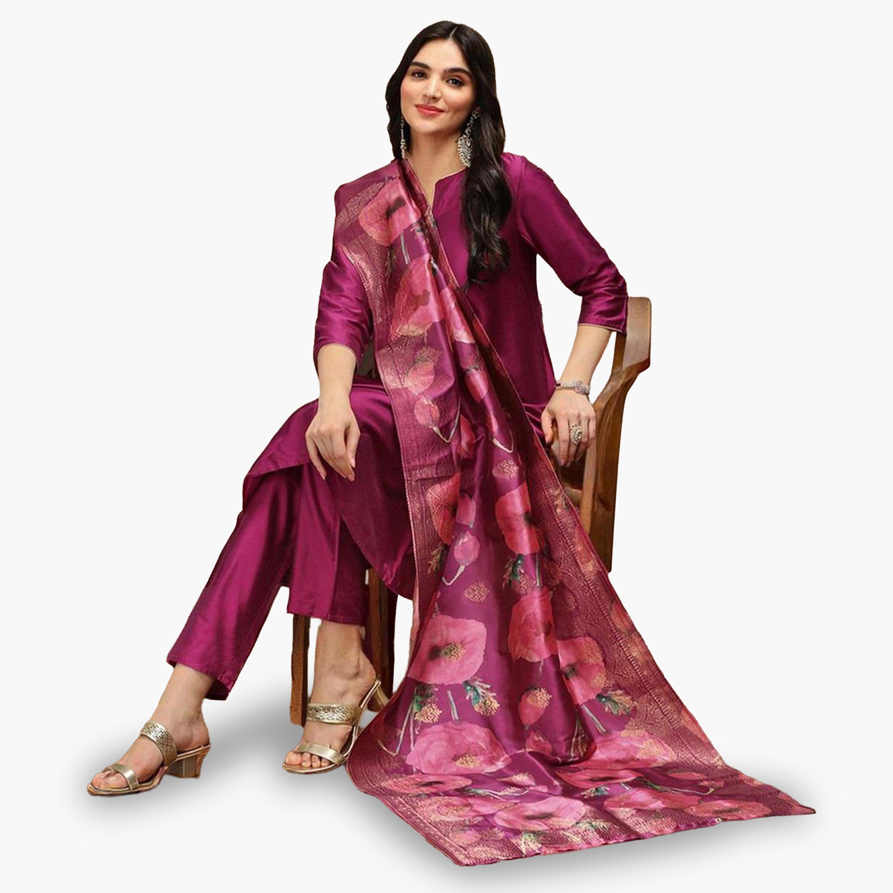 Ishin Purple Polyviscose Kurta with Pant and Dupatta Set-women-clothing-ethnicwear-kurtasets-image-4