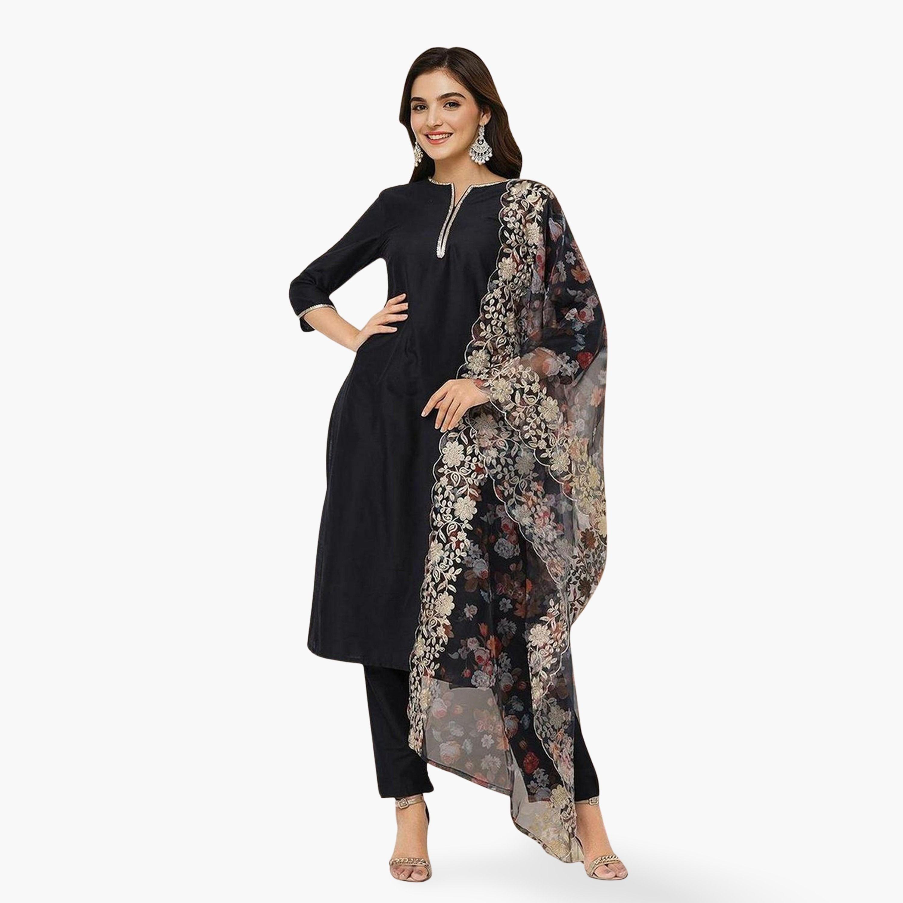 طقم كورتا بقصة مستقيمة وبنطال مع دوباتا-women-clothing-ethnicwear-kurtasets-image-1