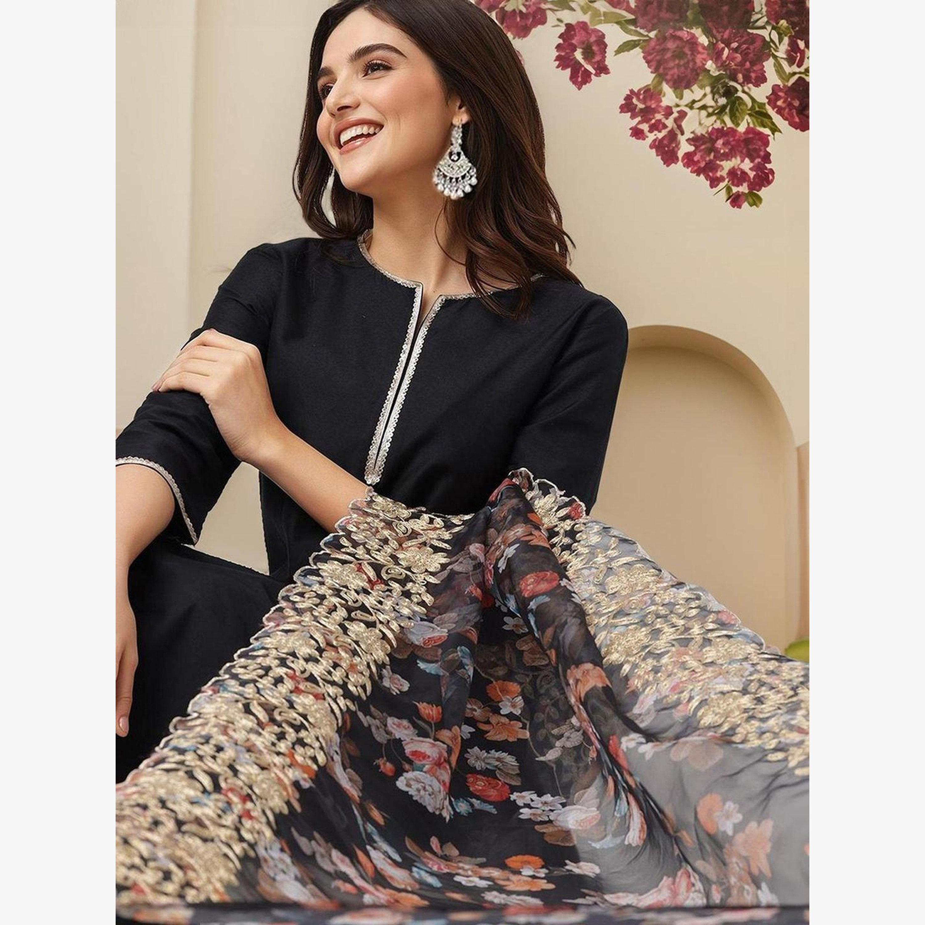 Ishin Women Black Straight Kurta with Pants and Dupatta Set-women-clothing-ethnicwear-kurtasets-image-2