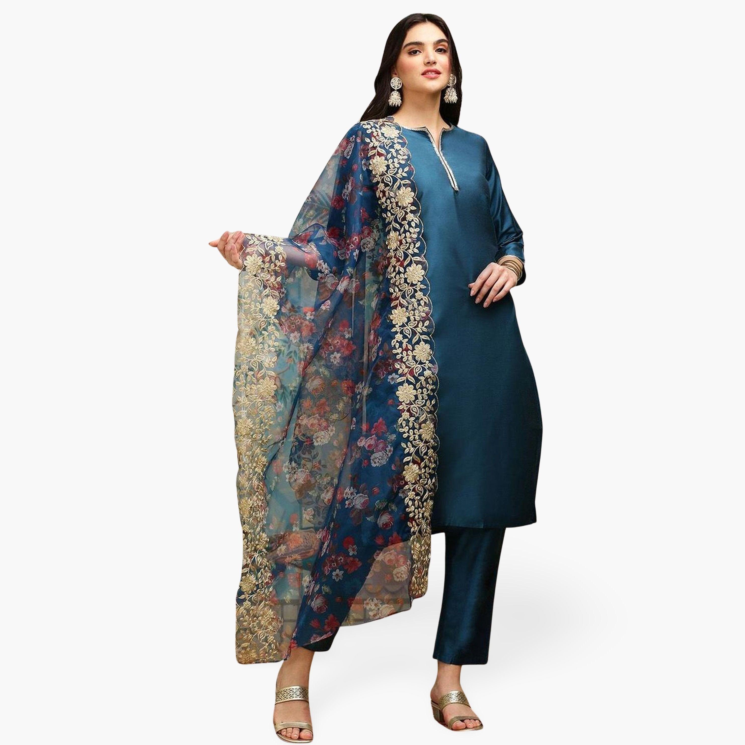 طقم كورتا وبنطال مع دوباتا-women-clothing-ethnicwear-kurtasets-image-1