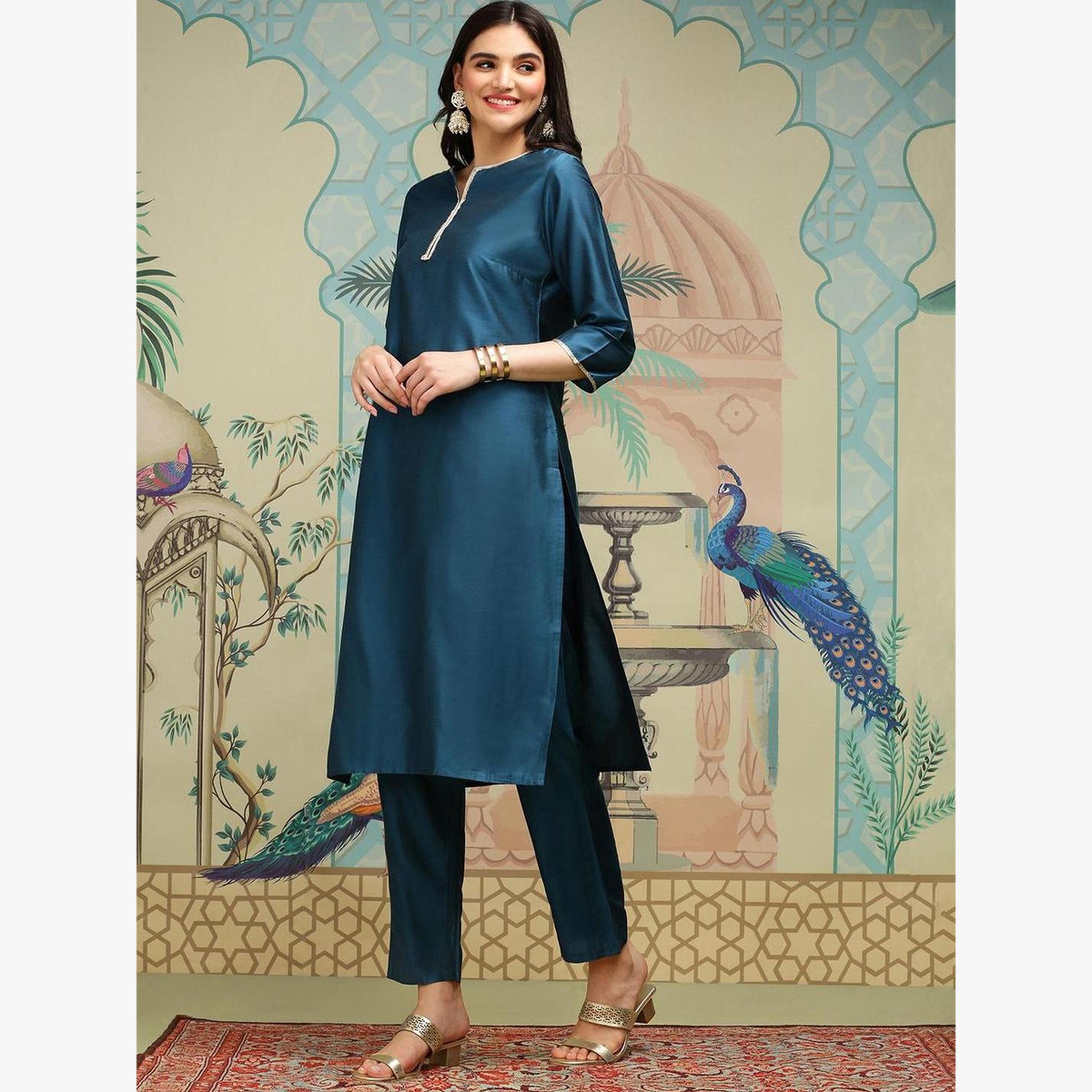 طقم كورتا وبنطال مع دوباتا-women-clothing-ethnicwear-kurtasets-image-4